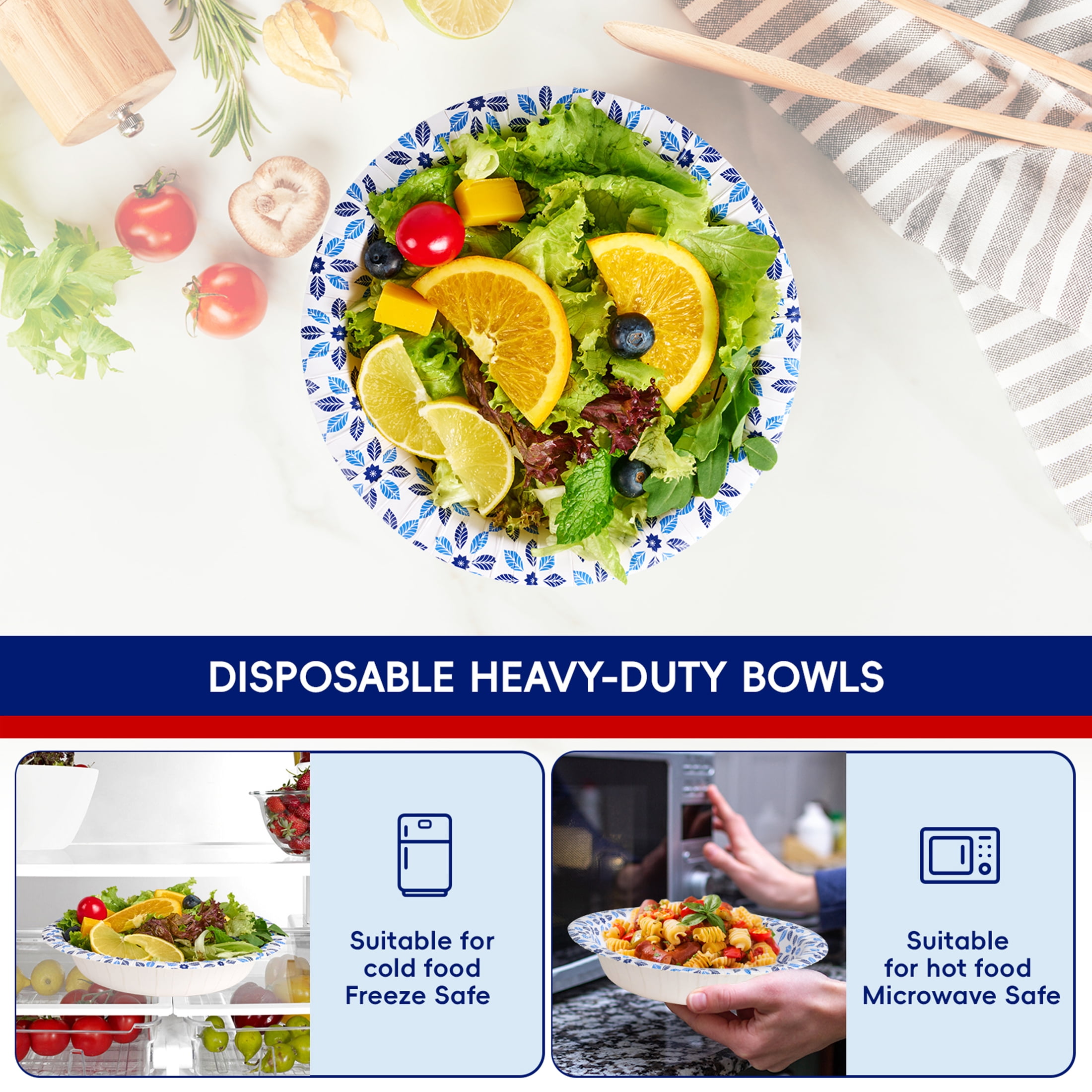 JOLLY CHEF Disposable Paper Bowls, Heavy-Duty Soak-Proof Microwave Safe Bowls (White, 20 oz, 150 Count) l4k0n