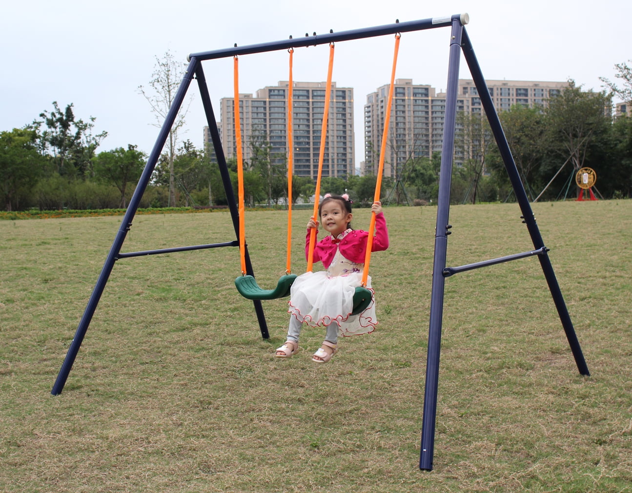 Leumius Two Station Swing Set for Kids Outdoor Backyard Play Equipment (Green, 1 Set) rb94d