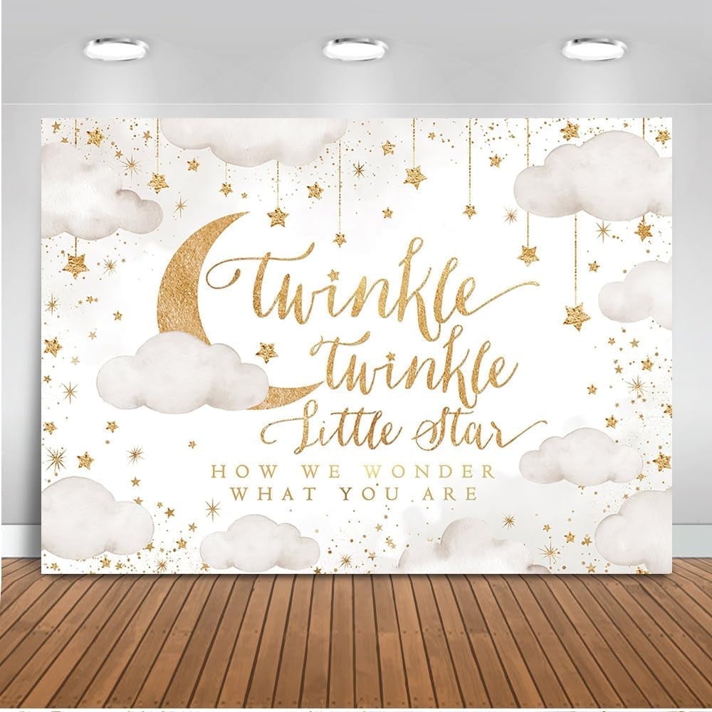 OdeJous Twinkle Twinkle Little Star Backdrop for Baby Shower and Gender Reveal Party (Beige, 5 ft x 3 ft) 17skp