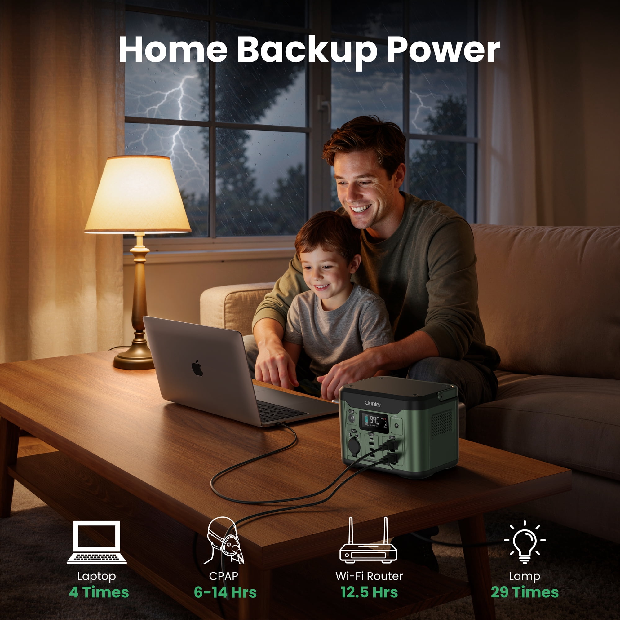 Qunler 300W Portable Power Station, 296Wh Backup Battery with Pure Sine Wave AC Outlet and 60W USB-C PD (Green, 7.6 lb) gu7ci