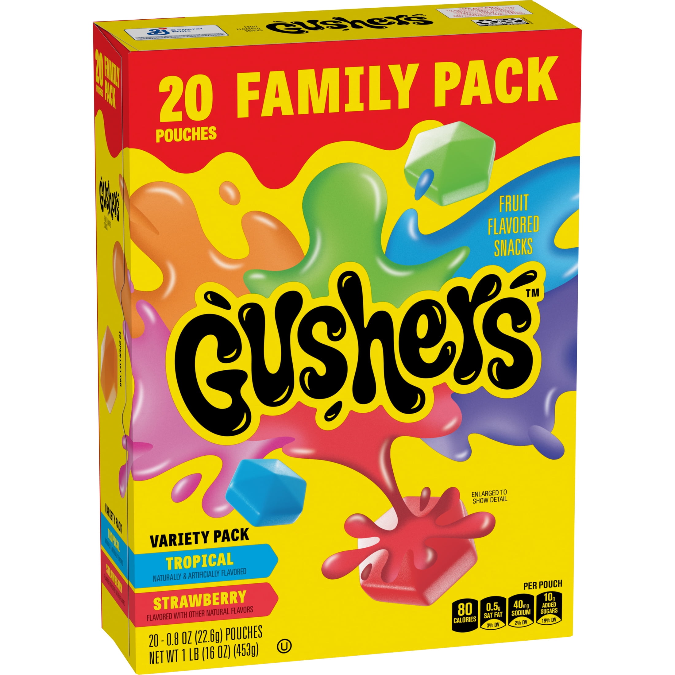 Gushers Fruit Flavored Snacks, Tropical and Strawberry Variety Pack (20 Pouches, 16 oz) 5w0m6