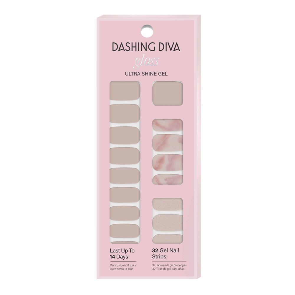 Dashing Diva Gloss Gel Nail Strips, Iridescent Marble Design, High-Shine Finish (Pink, 32pc) nr6cf