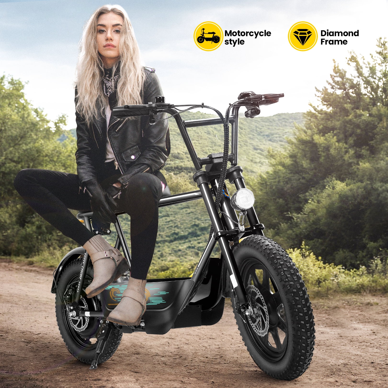 Caroma Electric Scooter with Seat and Basket, 800W Motor, 25 Mile Range, 16 in Fat Tires (Black) ns3hp