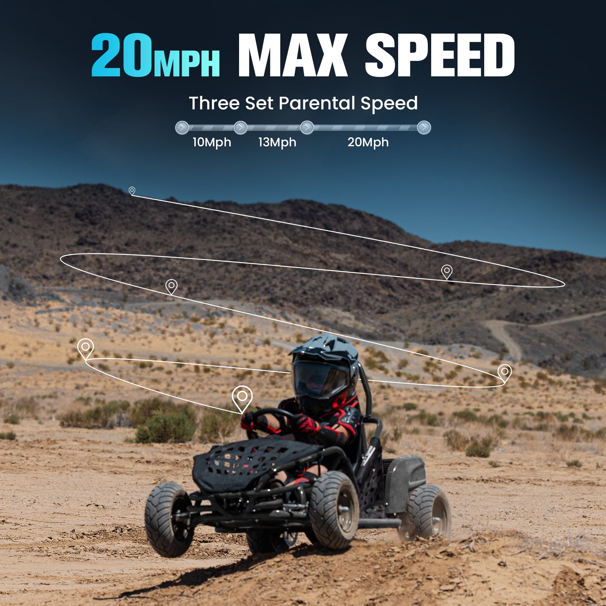 QEASET Electric Go-Kart 1000W Brushless Motor with 3-Speed Control and Hydraulic Disc Brakes (Black, 13 in Tires) vh0rv