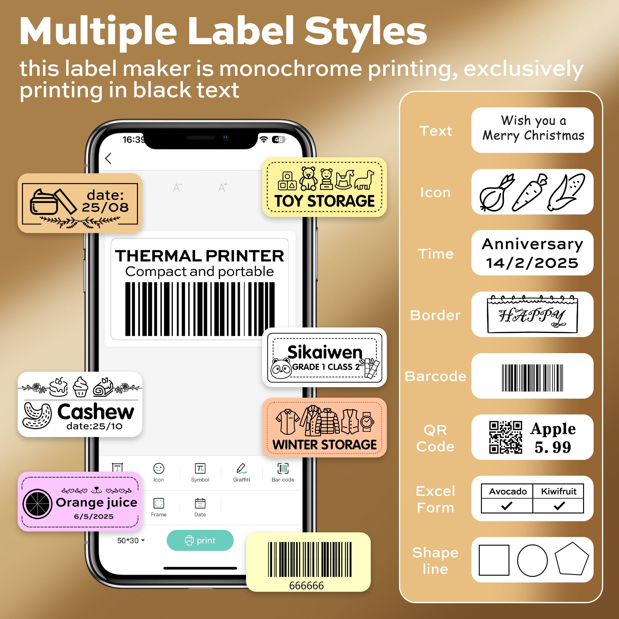 NOVODESK Portable Bluetooth Label Maker Machine, Thermal Printer for Small Business and Home Organization (Milky White, 2 in) 3v3vy
