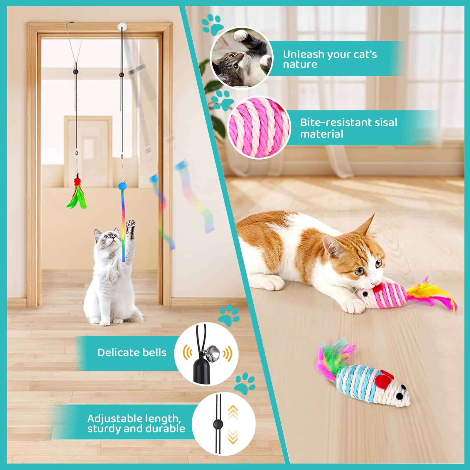 Amaopus Interactive Cat Feather Toy Set (4-in-1 Wand with Suction Cup, 21 Piece Variety Pack) tjxfs