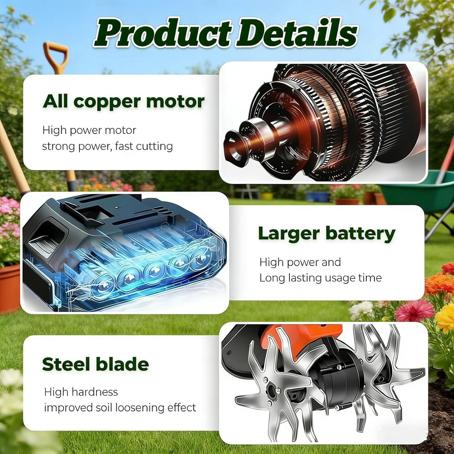 Generic 21V Cordless Mini Tiller Cultivator, Electric Garden Rototiller with Dual Batteries (5 in Width, 5 in Depth) mlw7j