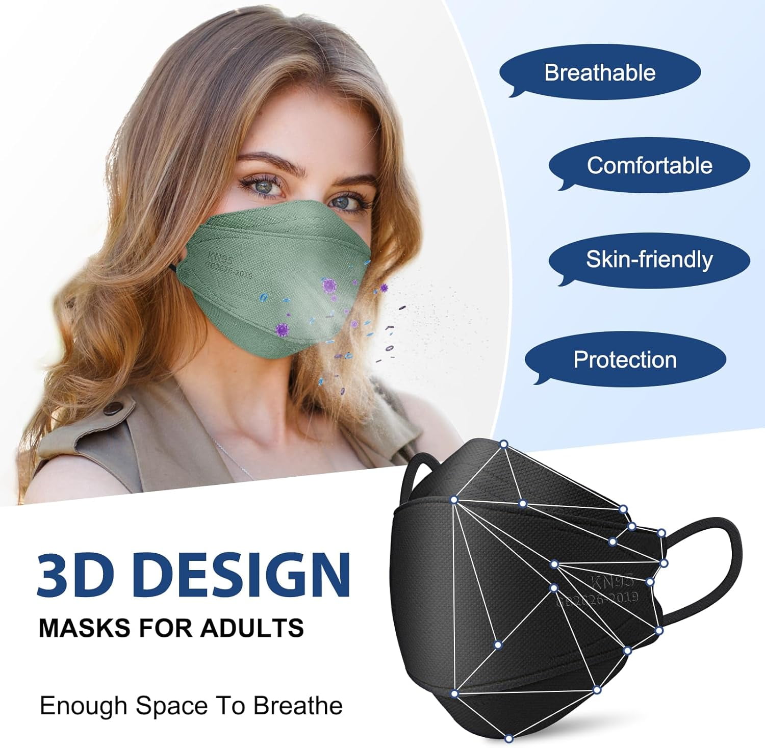 KN95 Disposable Face Masks 5-Layer Breathable Protective Respirator for Adults (Multicolor, 50 Pack) nwa73