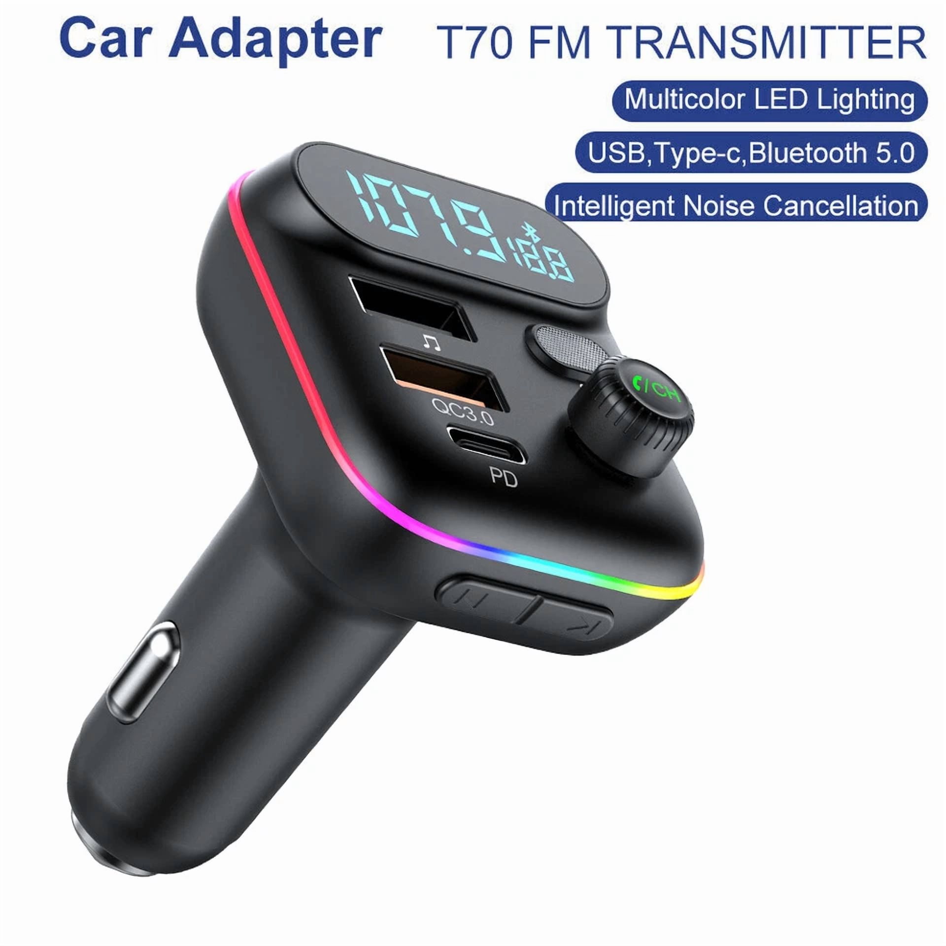 Rhea Bluetooth Car Adapter FM Transmitter with USB PD Charging and Hands-Free Calling (Black, 1 Pack) 23p1f