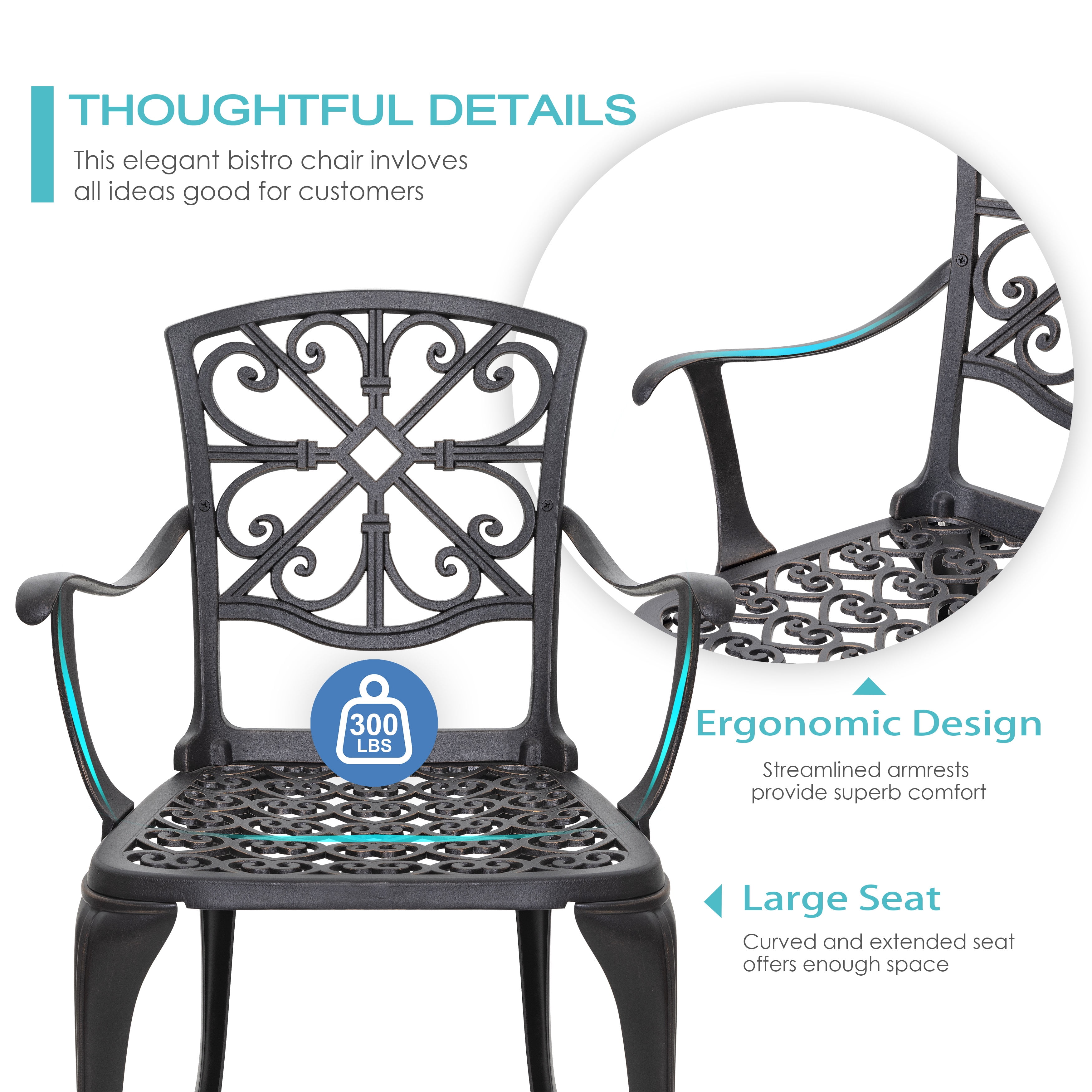 Nuu Garden 3 Piece Cast Aluminum Outdoor Bistro Set (Antique Bronze, 3-Piece) zcfce