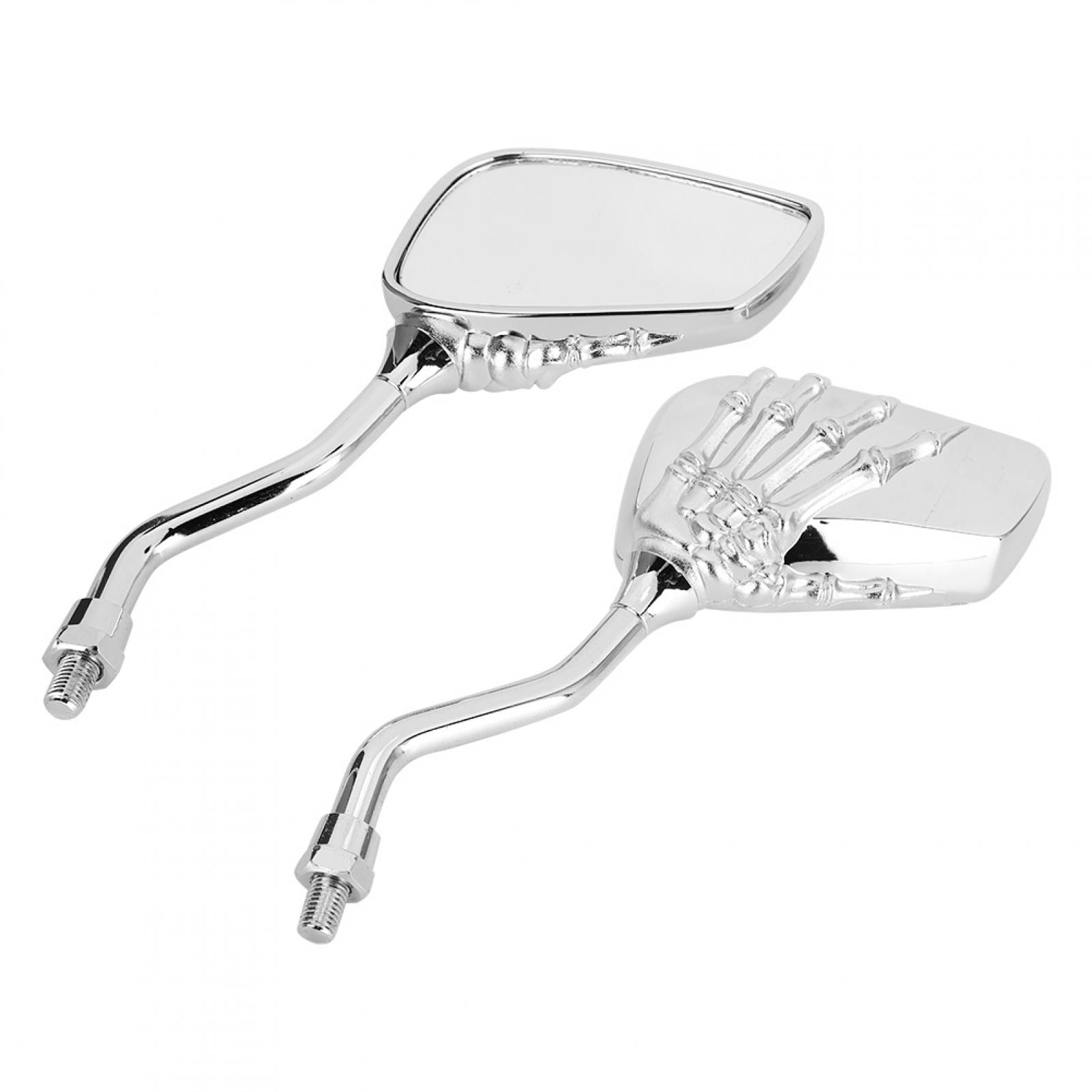Fyydes Motorcycle Rearview Mirrors Skeleton Skull Hand Design (Chrome, 2 Pack) o6e32