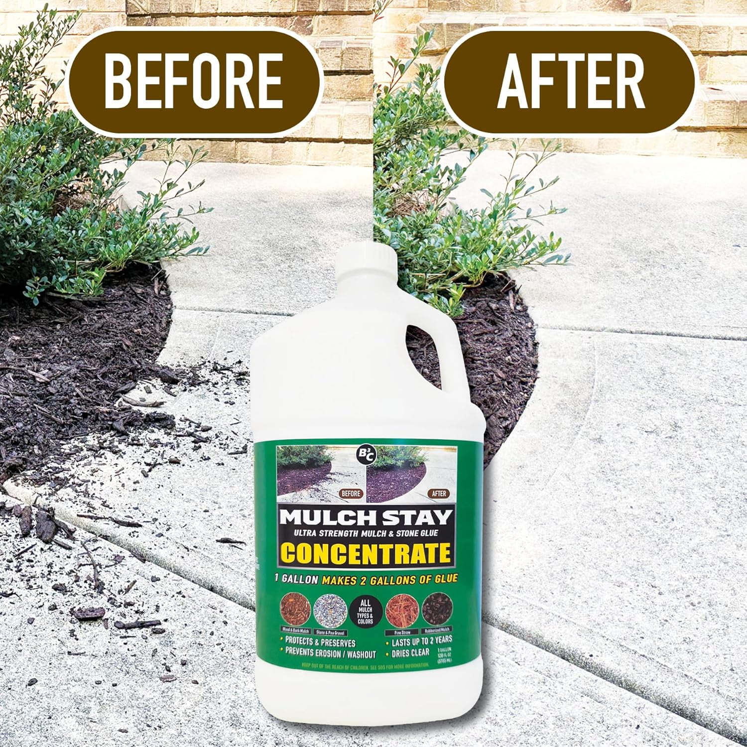 B3C Fuel Solutions Mulch Stay Ultra Strength Landscaping Glue Concentrate (Clear, 128 fl oz) x3haf