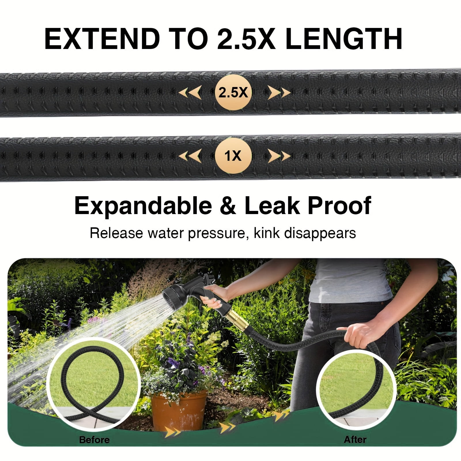 LOVFEN Expandable Garden Hose, Heavy-Duty No-Kink Flexible Water Hose with Brass Fittings (150 ft) k7rtg
