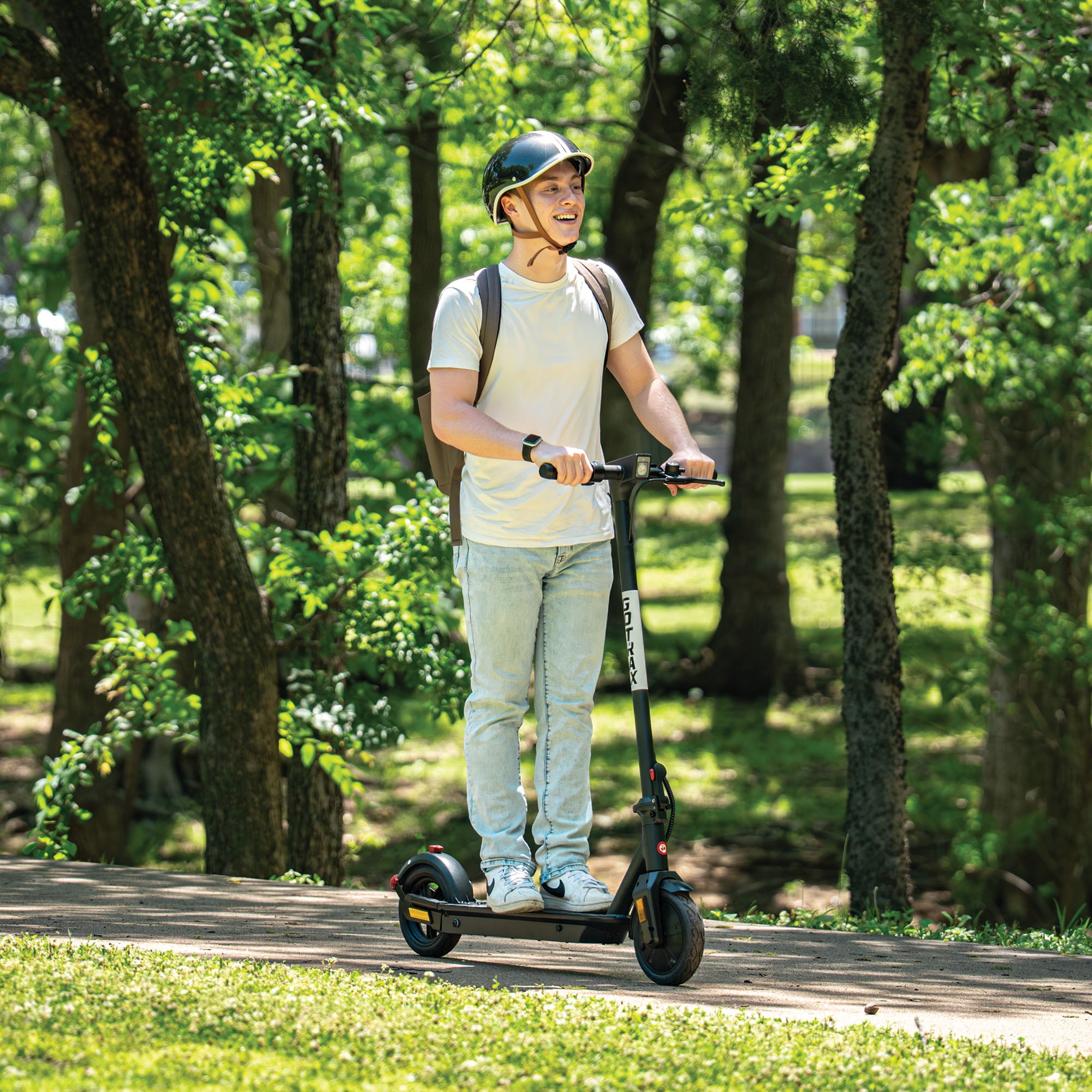 GOTRAX Fusion Electric Scooter, Foldable Commuter Scooter with 300W Motor, 18 MPH Max Speed, 14 Mile Range, 8.5 in Honeycomb Tires (Black) obl30