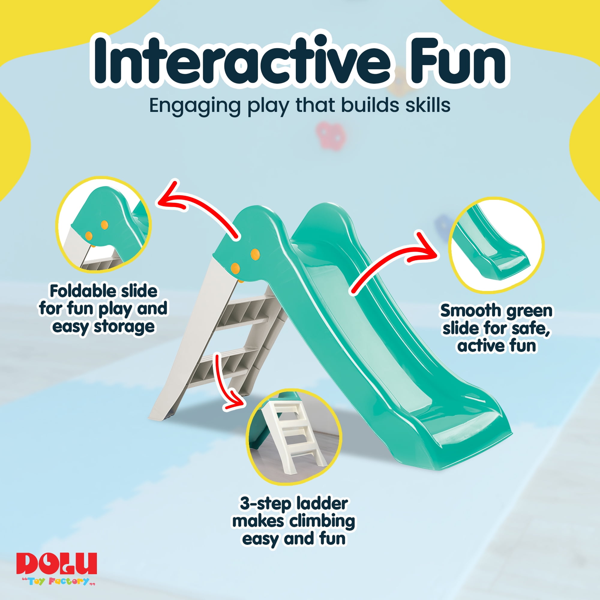 Dolu My First Garden Slide Indoor Outdoor Playground Equipment (Green/White, 43.7 x 18.5 x 27.6 in) cq48d