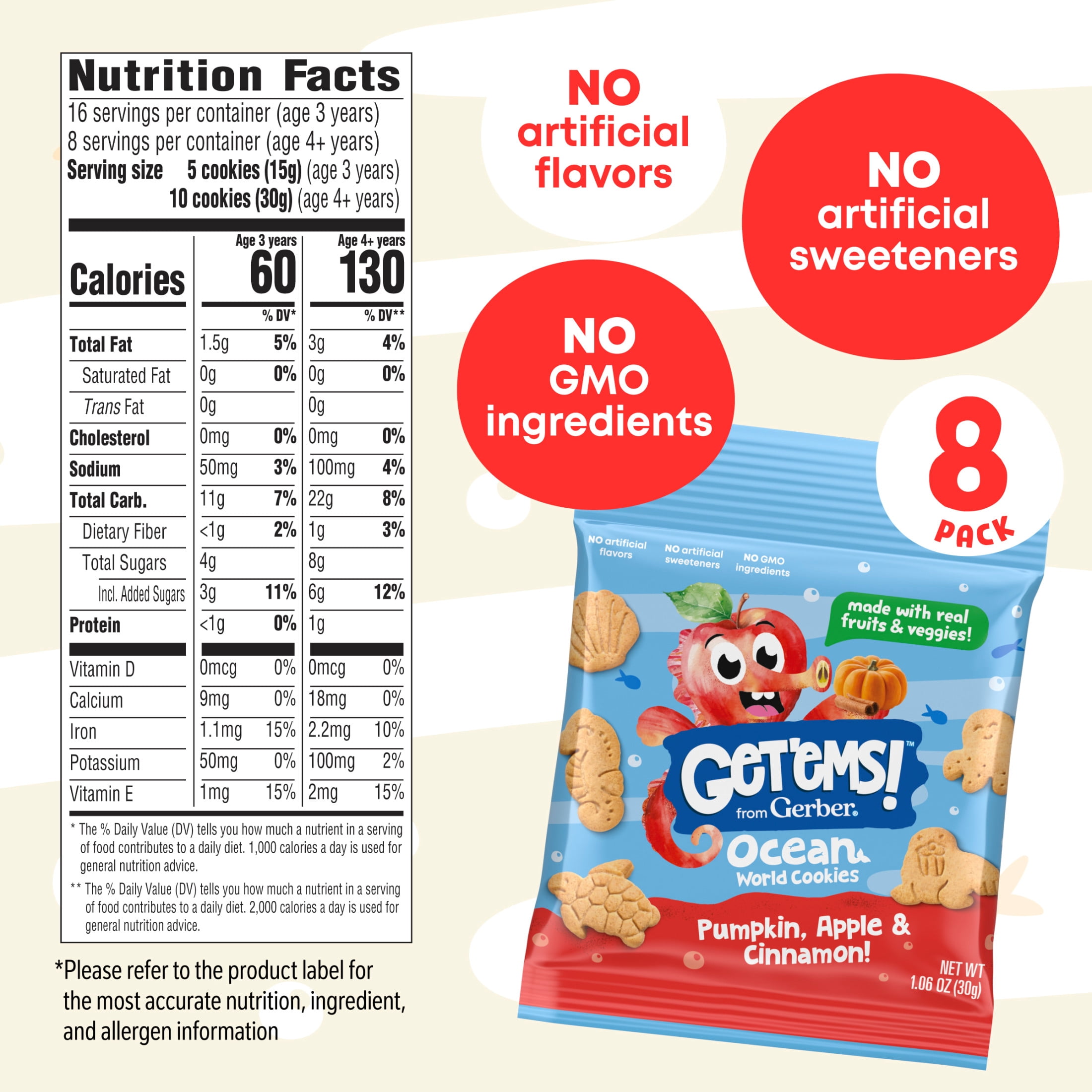 Gerber Get'ems Ocean World Cookies, Pumpkin Apple & Cinnamon Flavor (8 Pack, 8.48 oz) 95nll