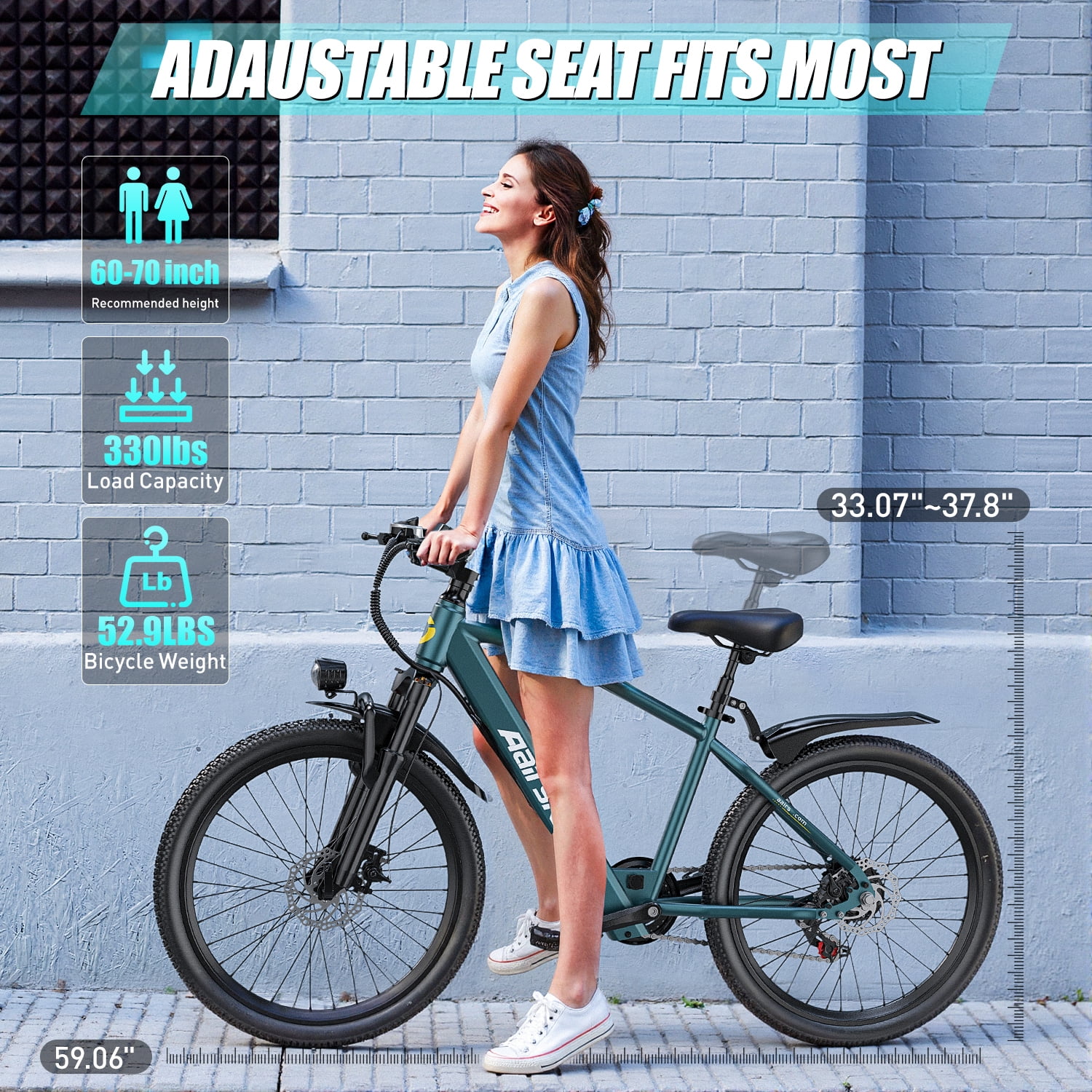 Unibike Electric Mountain Bike for Adults, 400W Motor with 7-Speed Shimano Gear System (Blue, 24 in) pyf4k