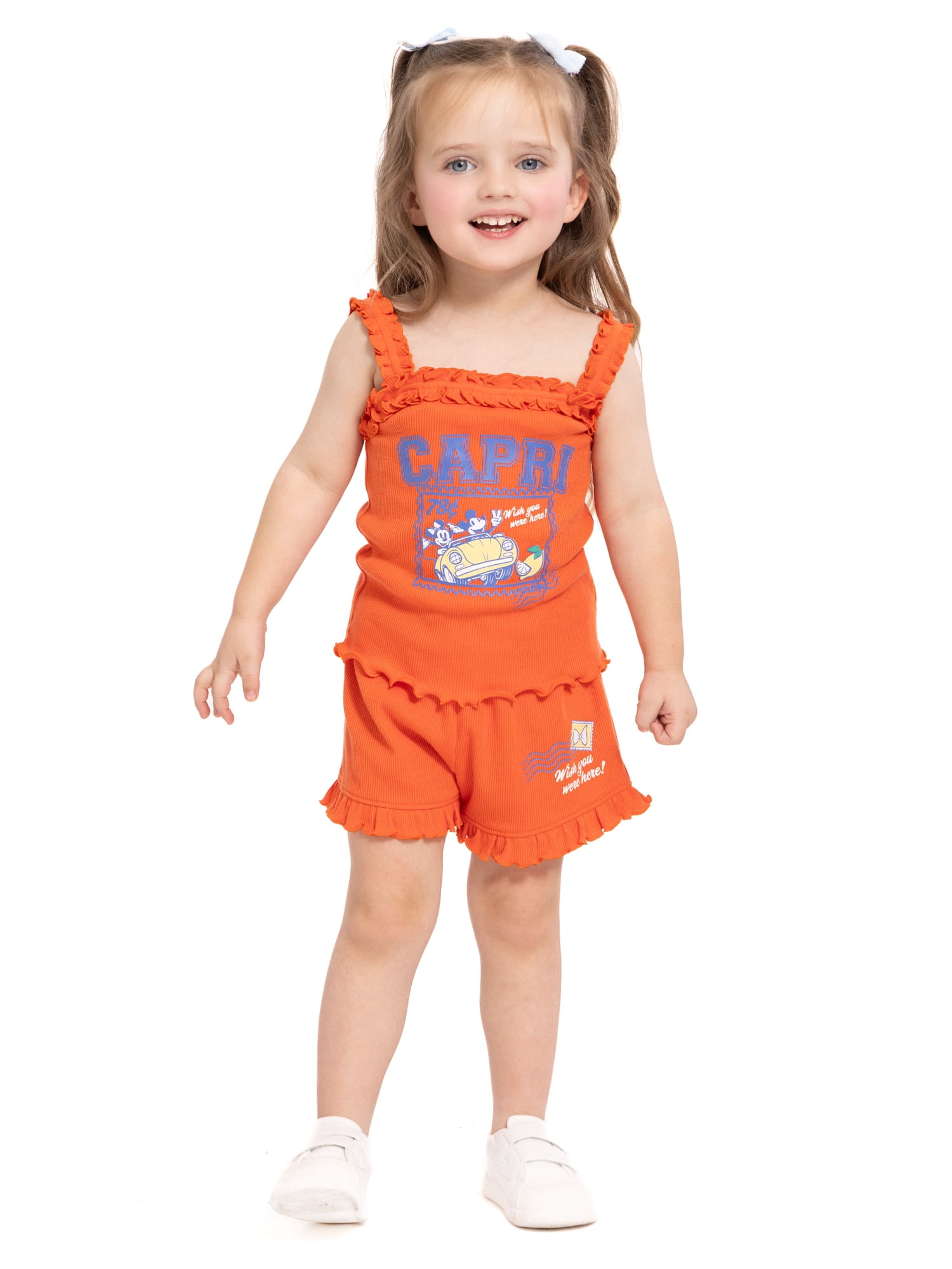 Minnie & Friends Disney Minnie & Mickey Mouse Toddler Girls Graphic Tank Top and Ruffle Shorts Set (Multi-Color, 2T) 2p5z9
