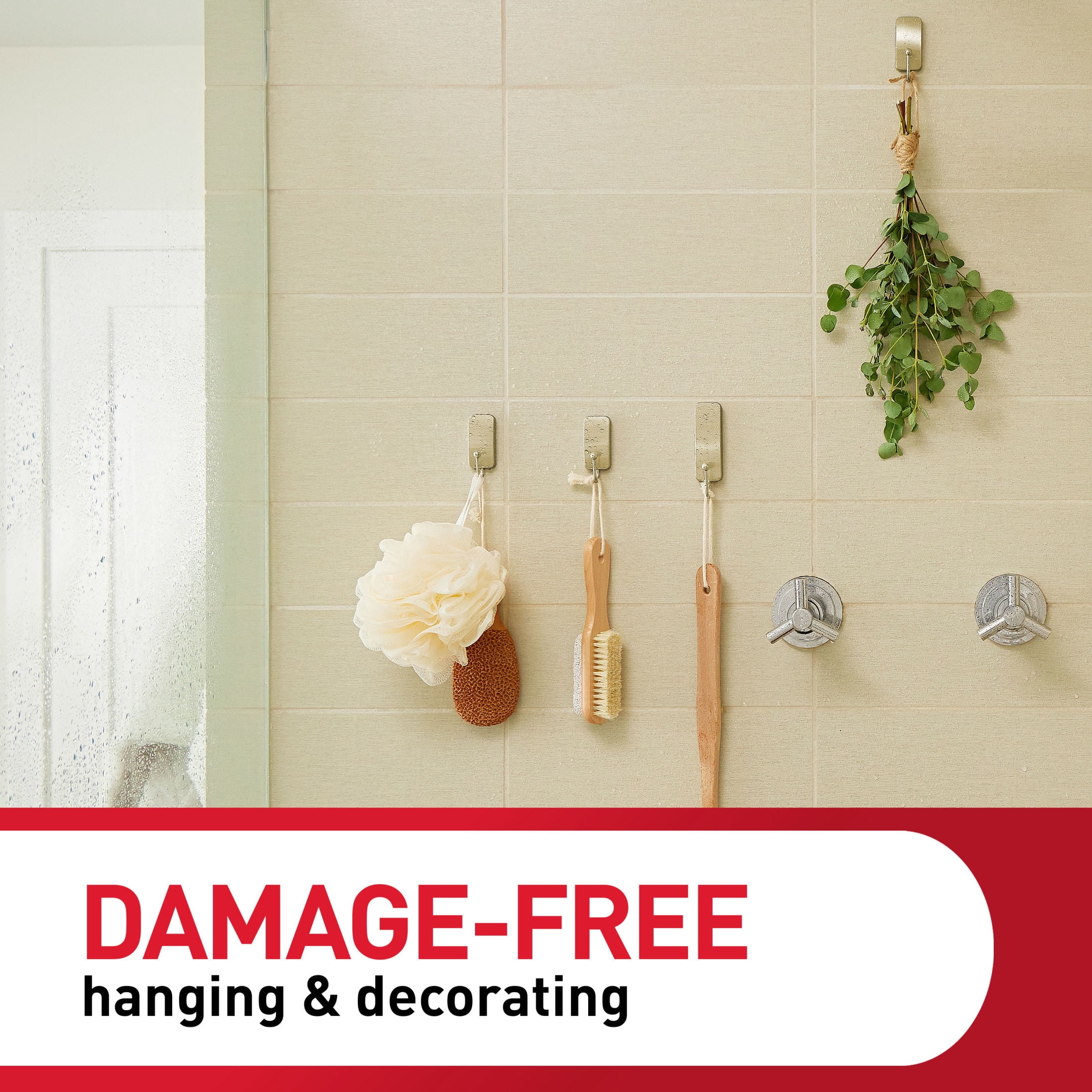 Command Bath Hook, Water-Resistant Adhesive Wall Hook for Bathroom Organization (Satin Nickel, 1 Hook) ftwxh