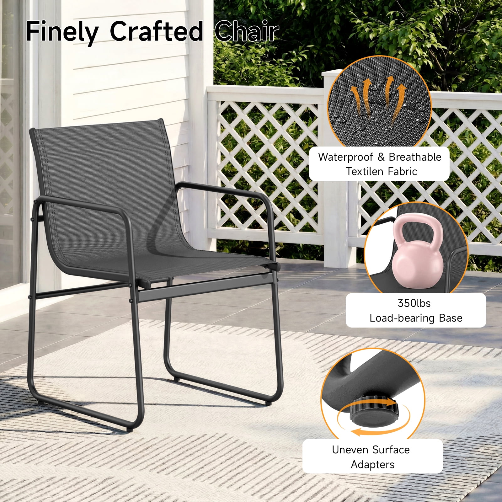 Vitarpatio 7-Piece Outdoor Patio Dining Set with 6 Textilene Chairs and Glass Table (Black, 7-Piece Set) l57ce