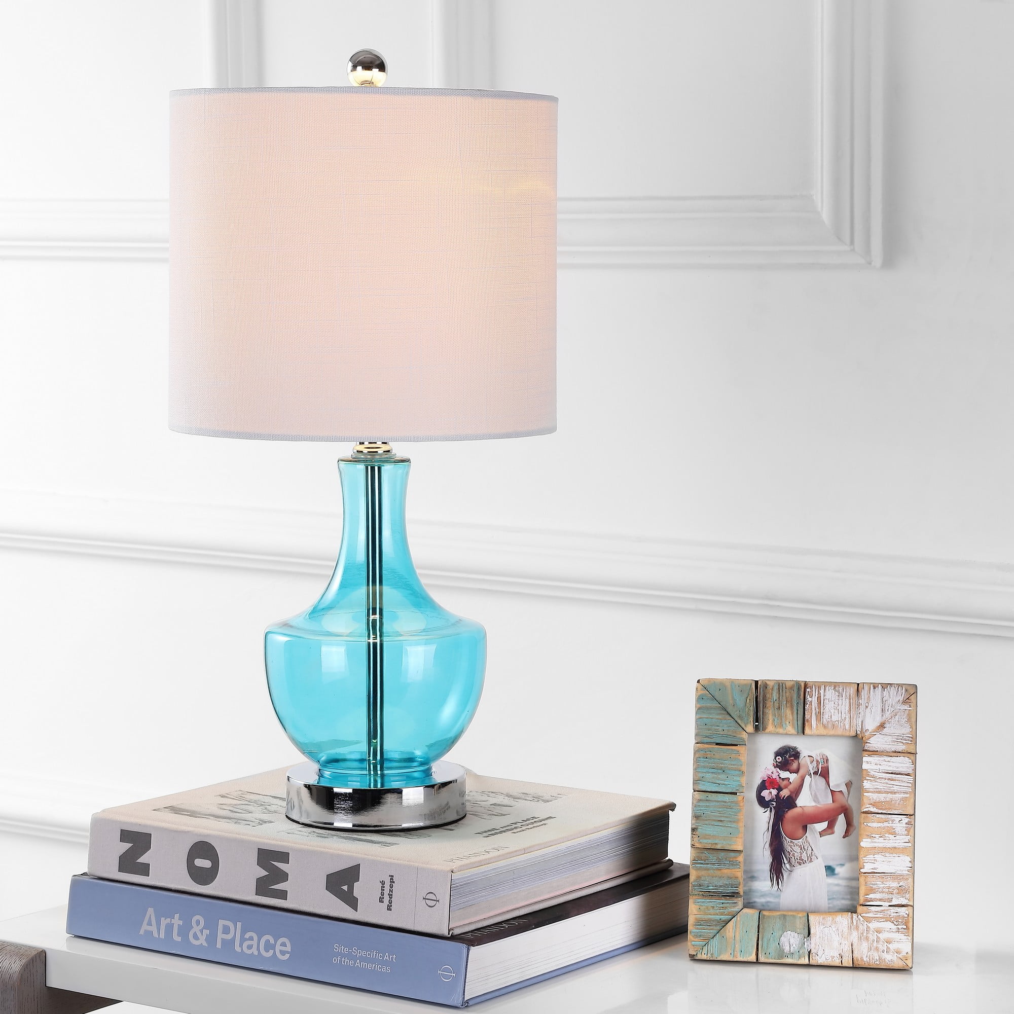 JONATHAN Y Colette 20 in Mini Glass LED Table Lamp (Amalfi Blue, 20 in) ex6gl