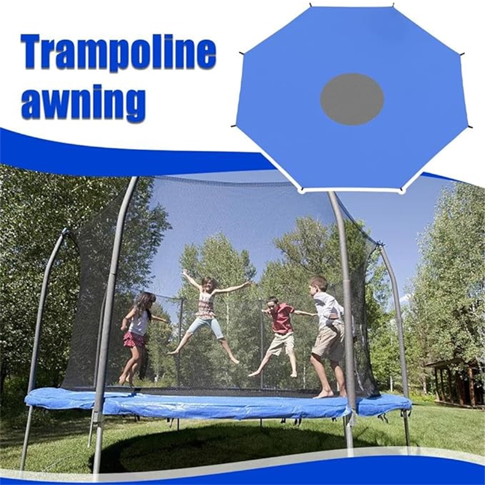 Holloyiver Trampoline Shade Cover, UV-Resistant Canopy for Outdoor Backyard Play (Blue, 12 ft) alql9