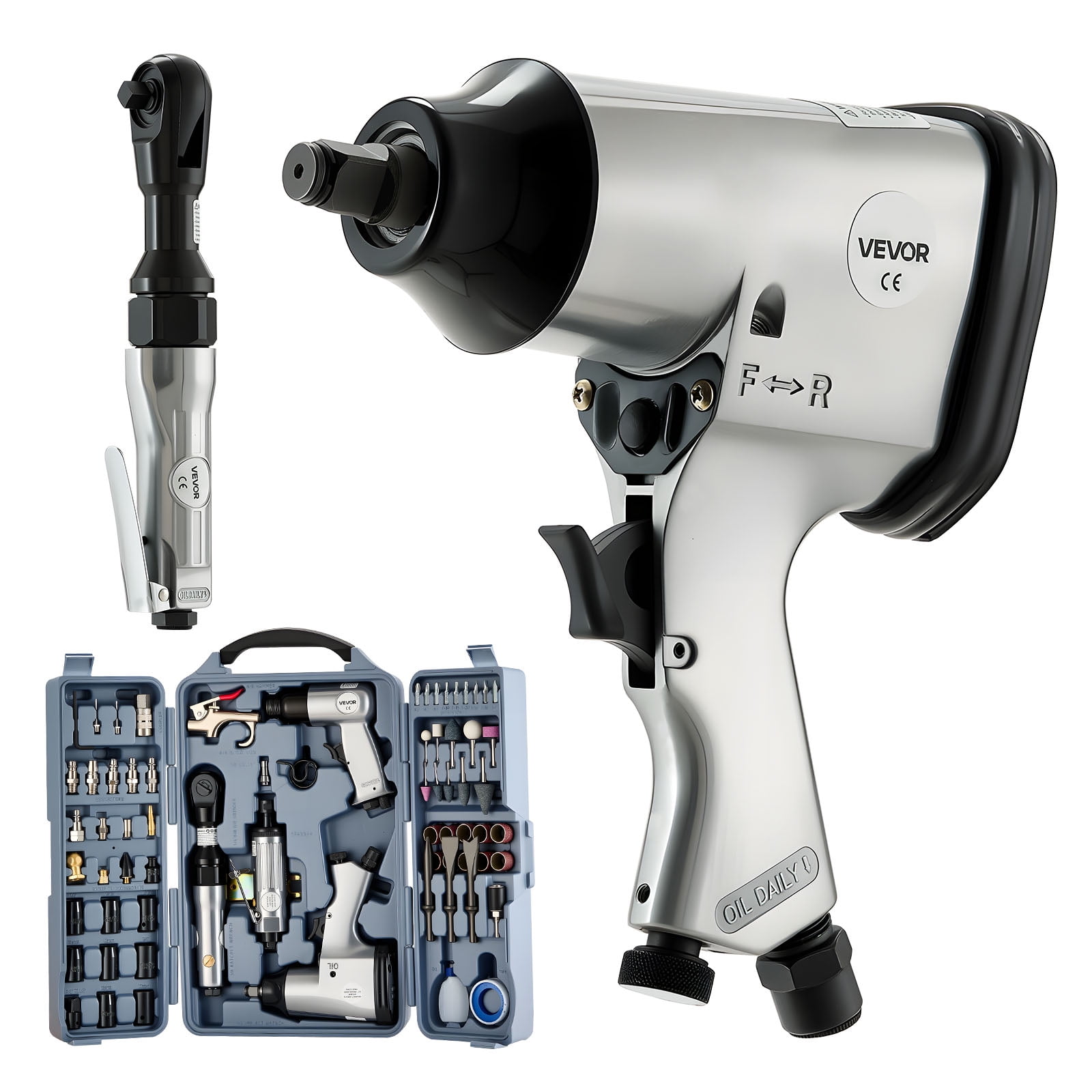 VEVOR 71-Piece Professional Air Tool Kit with Impact Wrench, Ratchet, Die Grinder, and Hammer (71 Pieces) gbitx