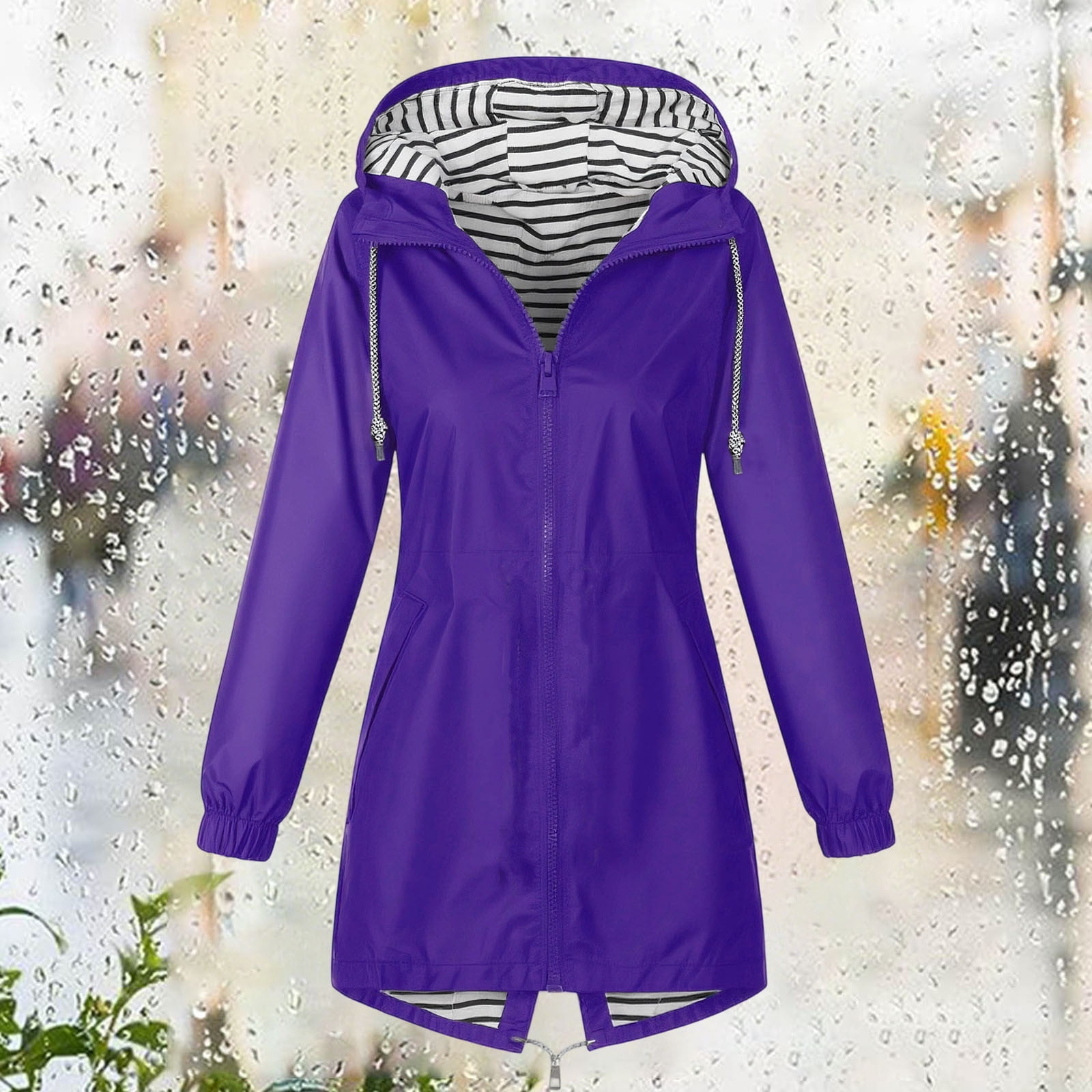 Sevevn Women's Waterproof Lightweight Rain Jacket with Hood and Pockets (Purple, L) bqw5c