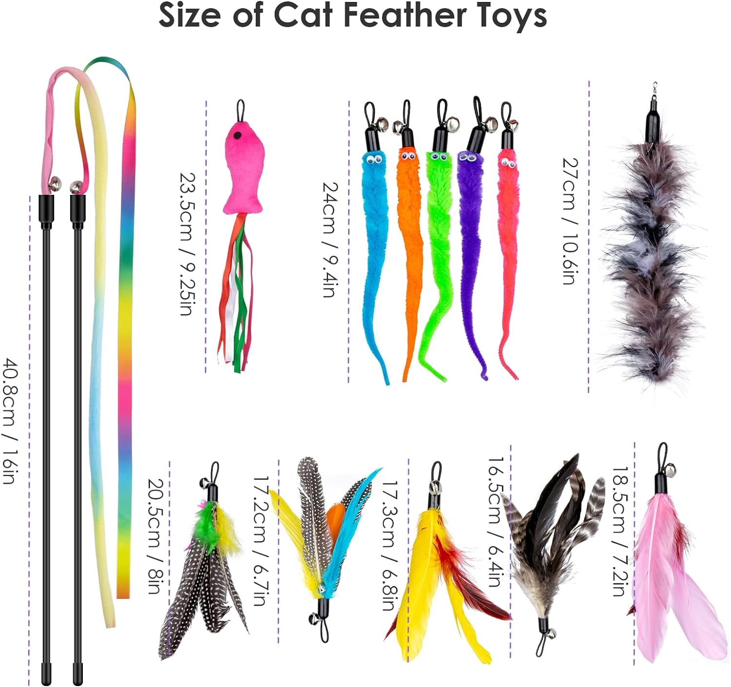 Oziral Interactive Cat Feather Toy Set, Retractable Wand with Assorted Teaser Refills (18 Pack) 8abd3