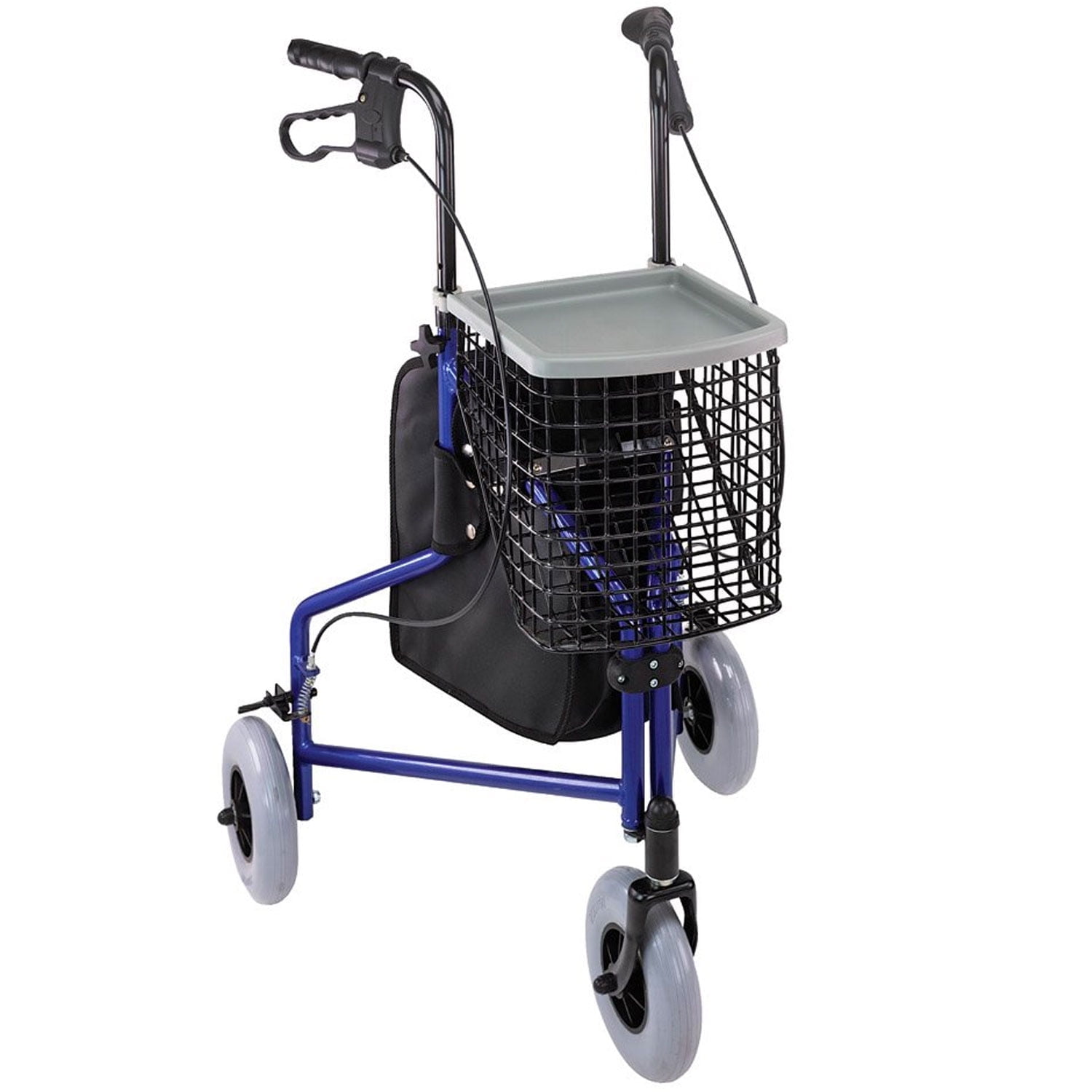 DMI 3-Wheel Folding Rollator Walker with Swiveling Front Wheels and Storage Tray (Royal Blue, 15 lb) 71o5n