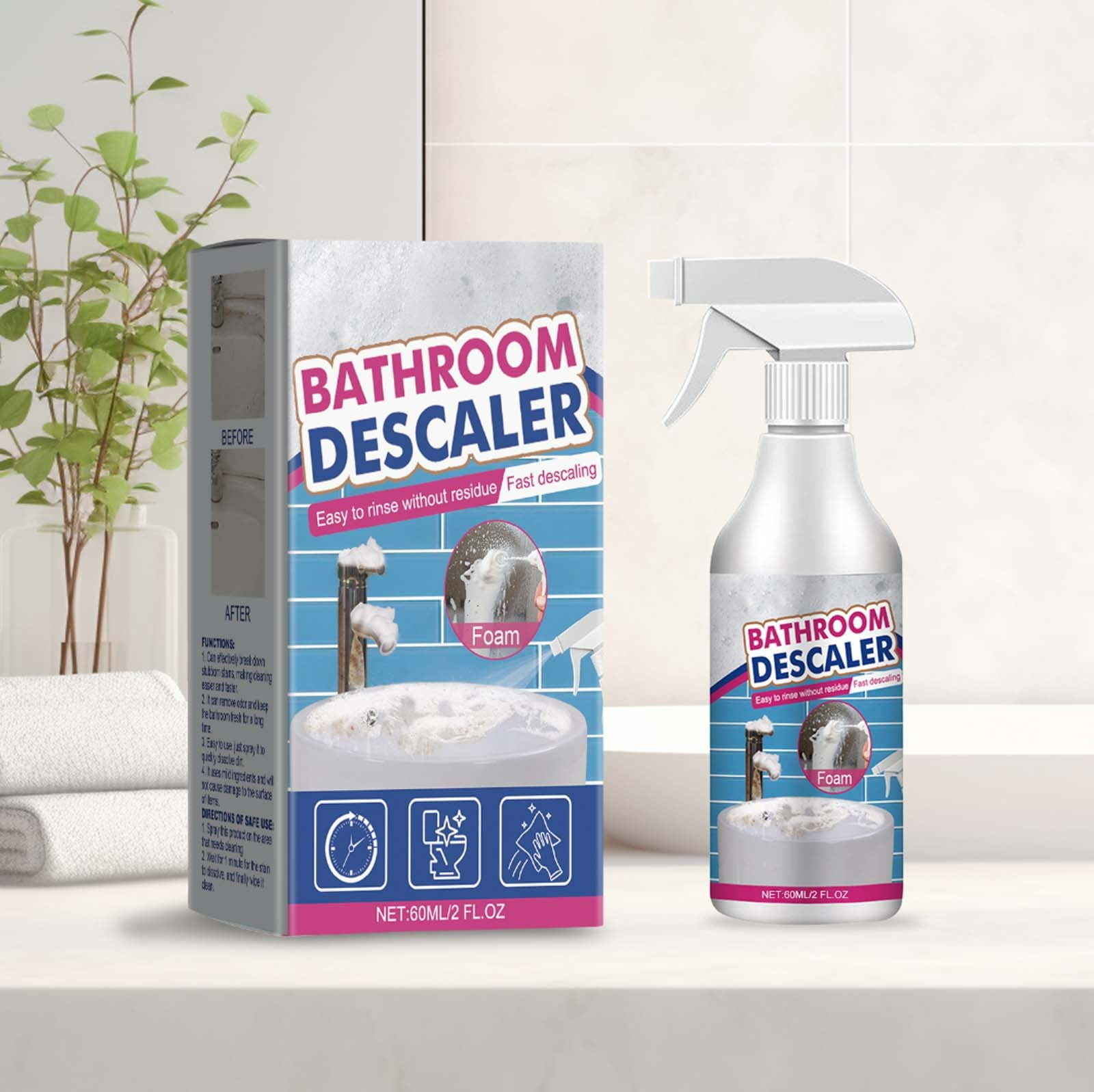 Fankiway Bathroom Cleaner & Descaler, Heavy-Duty Hard Water Stain Remover for Shower Doors, Faucets, and Tiles (2.03 fl oz) 4k3u2