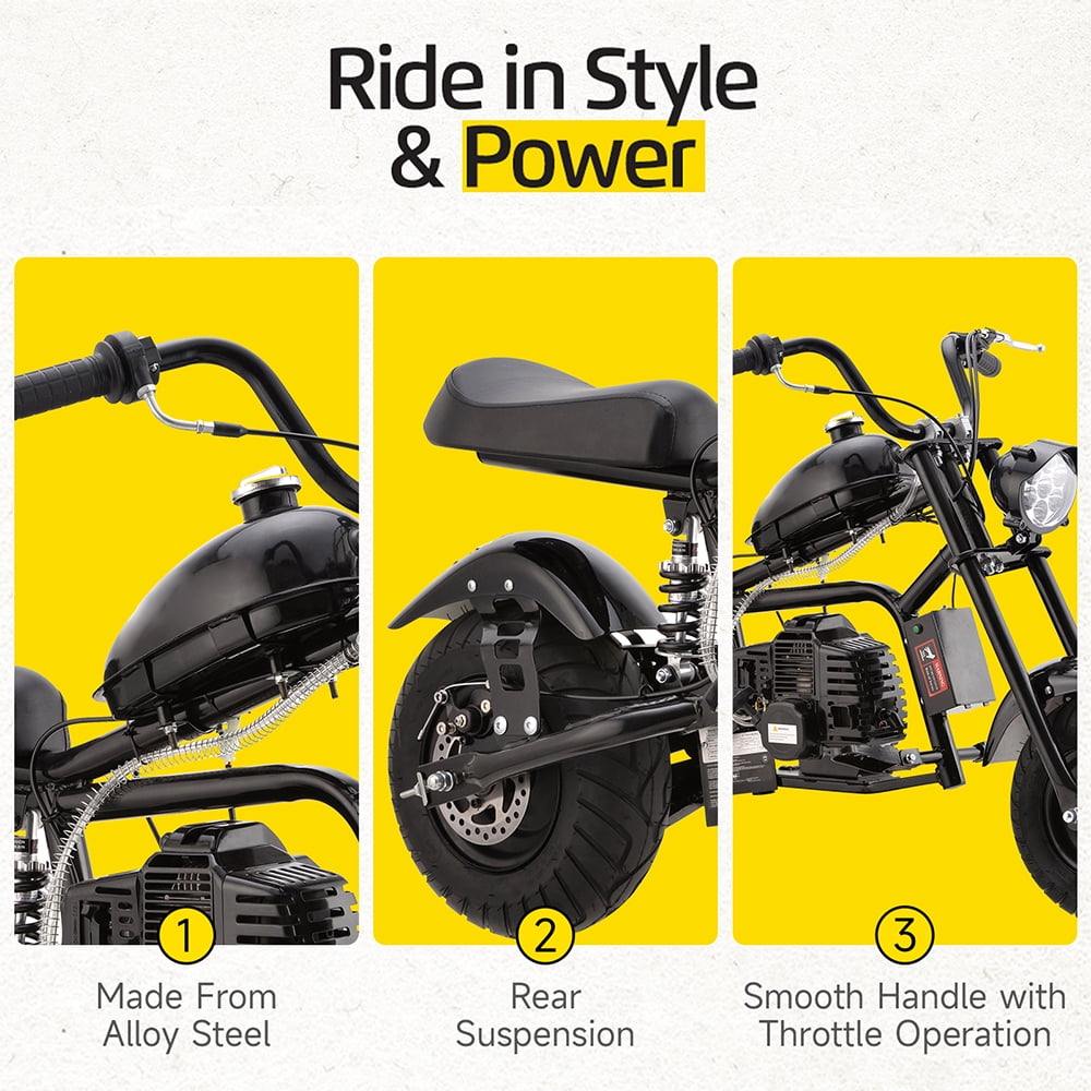 QEASET 49cc 2-Stroke Gas Powered Mini Dirt Bike, Off-Road Trail Bike with Headlight (Black, 49.21 in x 26.18 in x 29.53 in) x6w9p