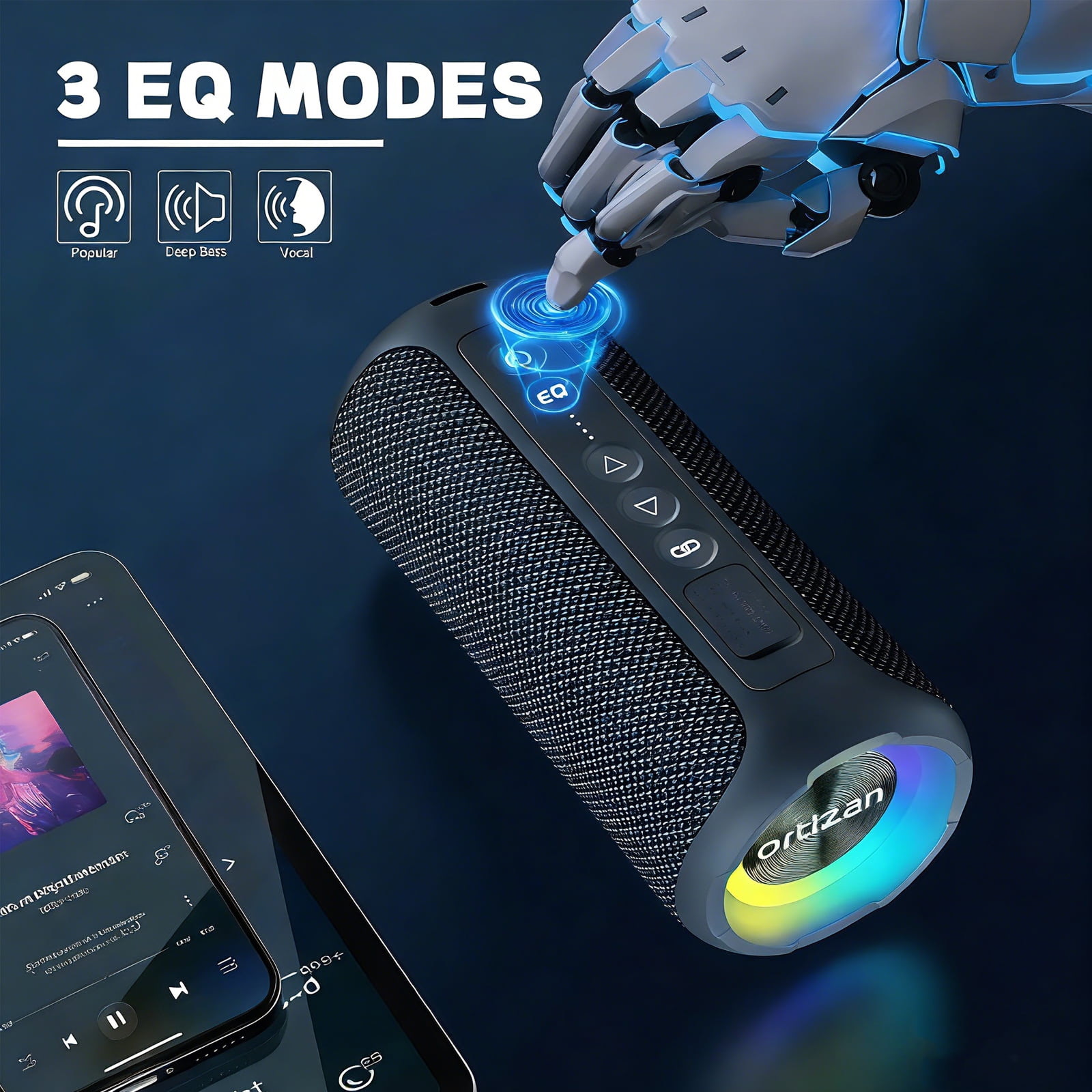 Ortizan Portable Bluetooth Speaker, IPX7 Waterproof Wireless Speaker with Dynamic Light Show and Deep Bass (Blue) whgi2