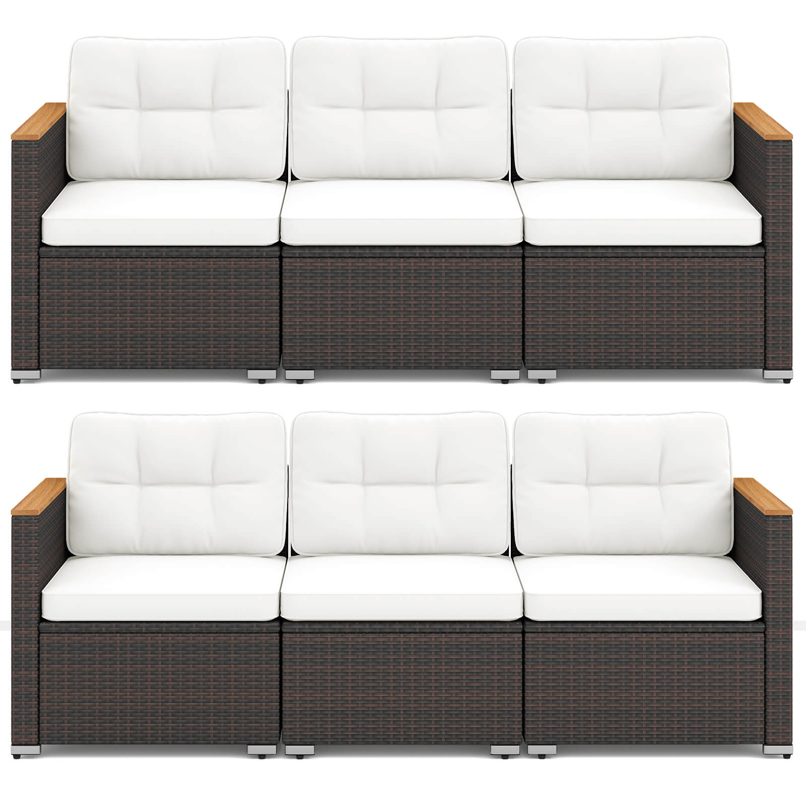Costway 3-Seat Patio Sofa PE Rattan Wicker Outdoor Furniture Set (White, 76 in x 26 in x 25.5 in) 7z5df