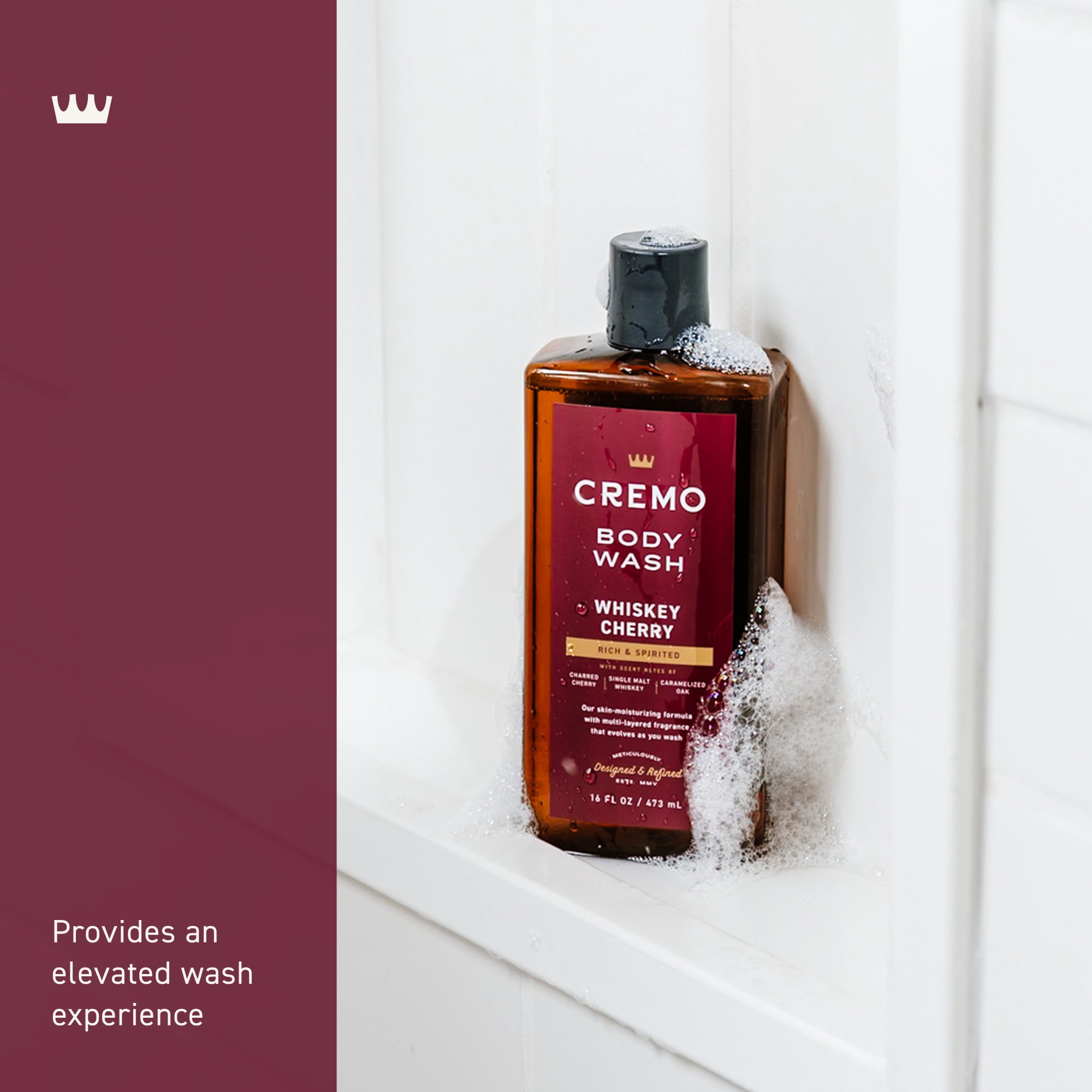 Cremo Men's Body Wash, Whiskey Cherry Scent, Moisturizing Formula (16 fl oz) m43e9