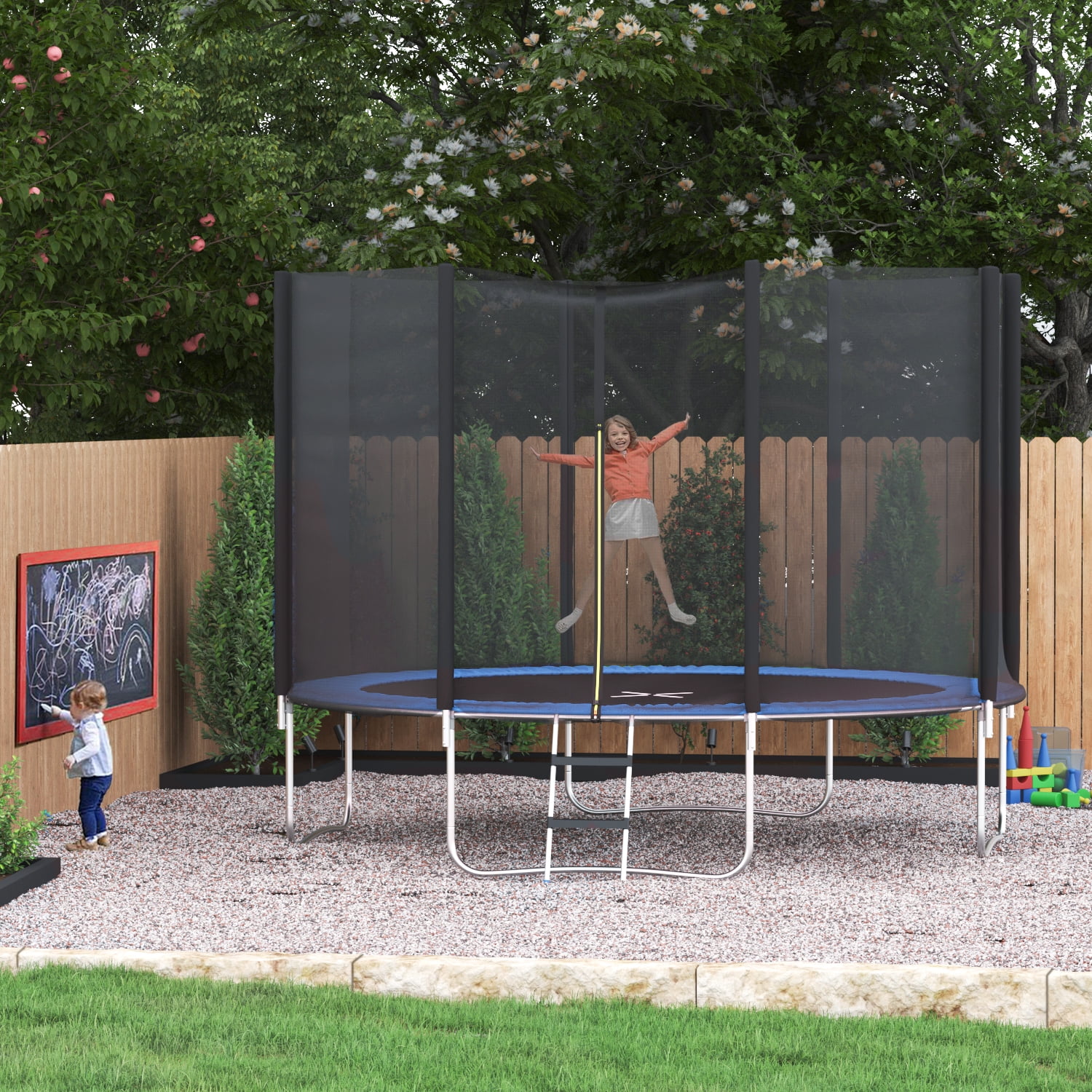 Lacoo 12 FT Outdoor Recreational Trampoline with Safety Enclosure (Blue, 12 ft) cfa6m