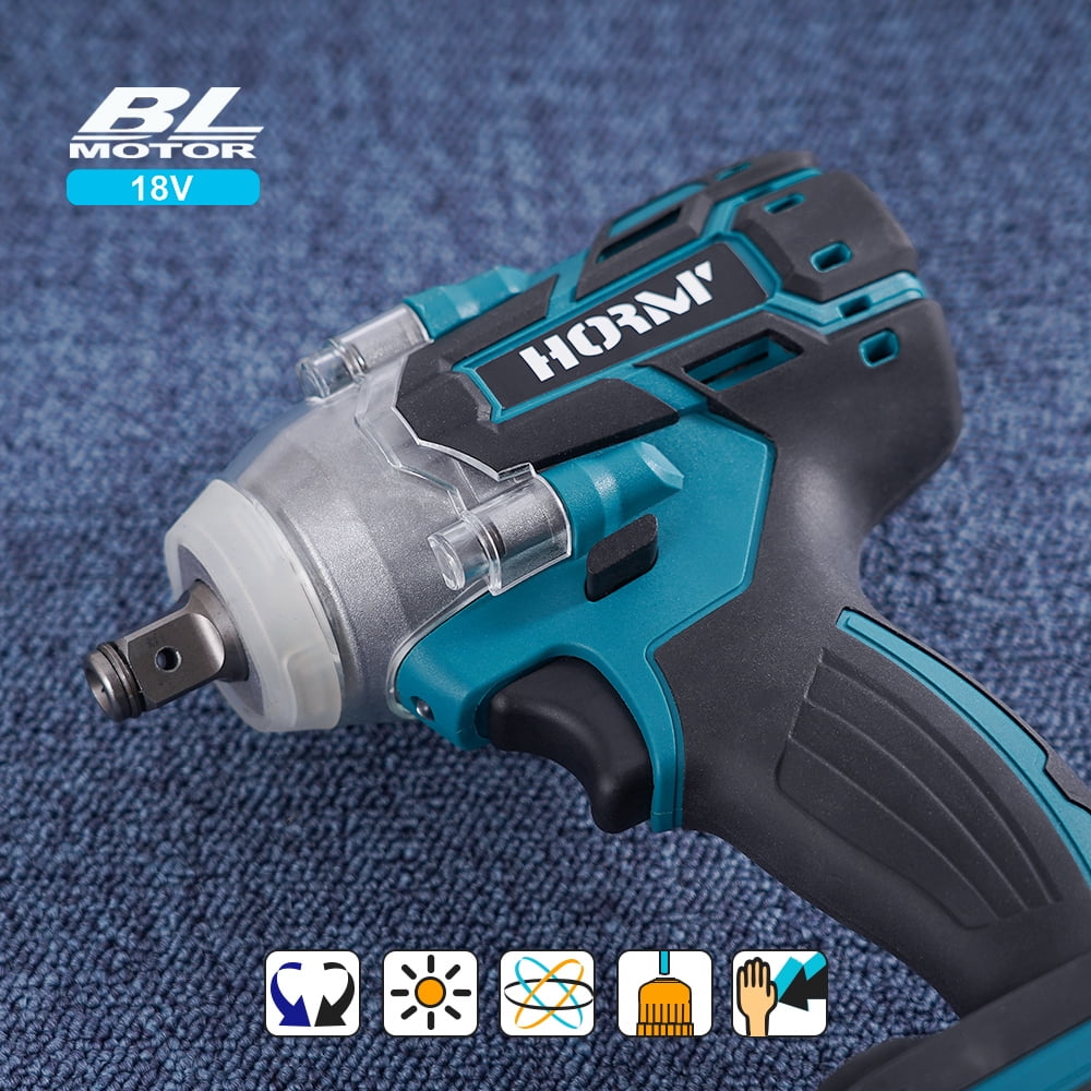 HORMY Cordless Impact Wrench, Brushless Motor Power Tool with 2 Batteries & LED Light (Blue, 1/2 in) t6r9k