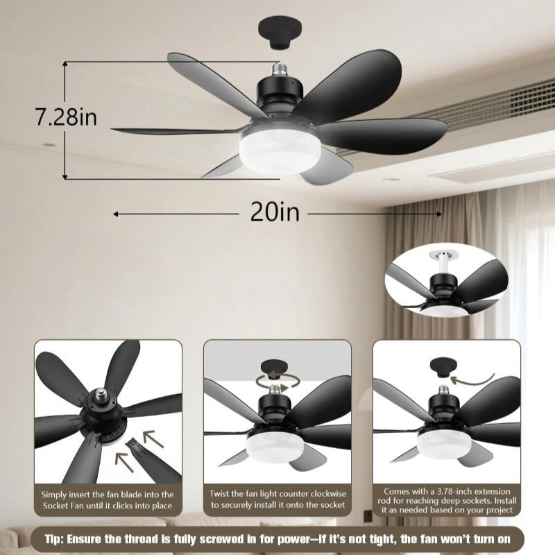 Modern Ceiling Fan Light (Black, 20.5 in) 40W LED 3-Speed Indoor Ceiling Fixture for Bedroom and Living Room x1i2c