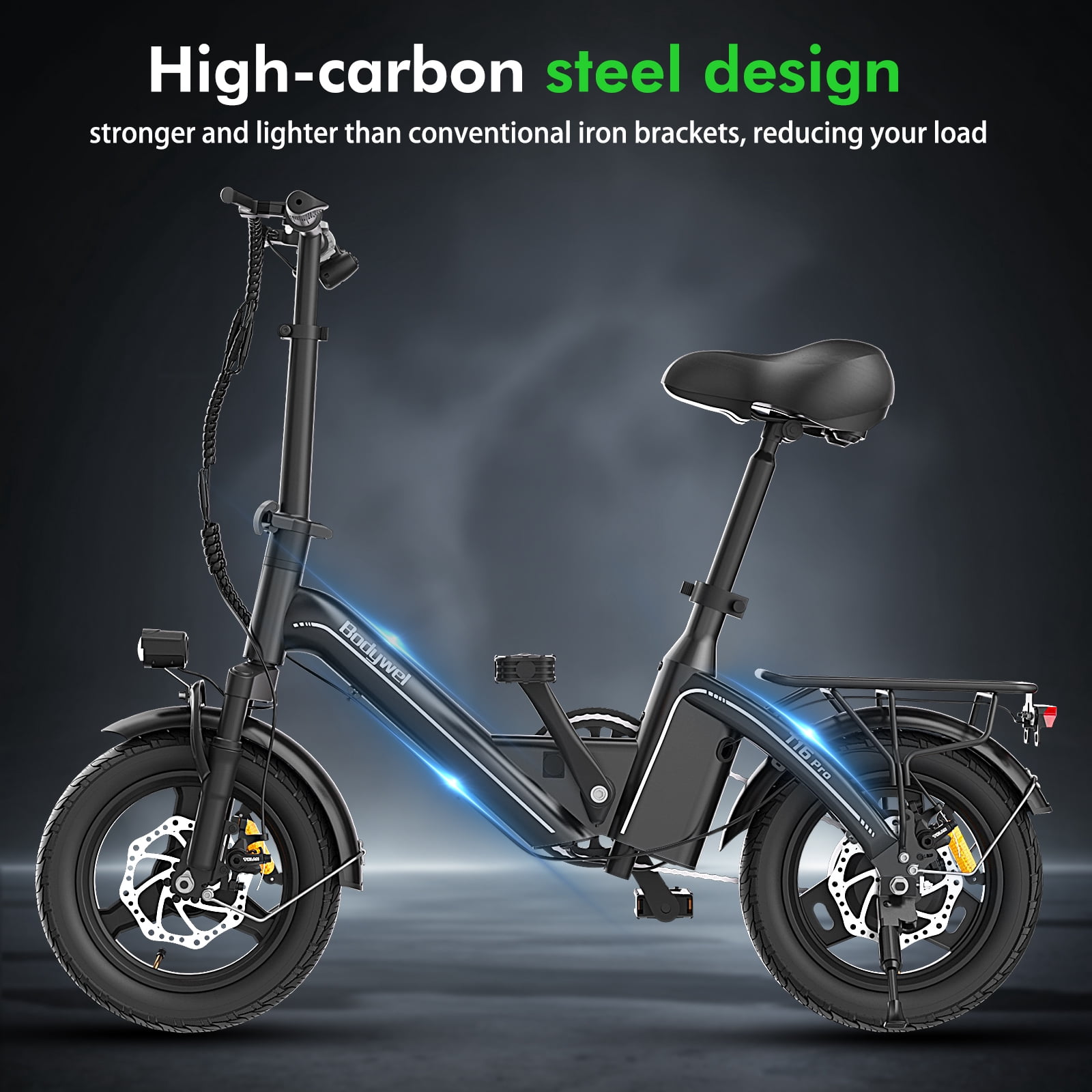 Bodywel Electric Bike for Adults, Folding E-Bike with 500W Motor, 36V 10Ah Battery, Commuter Mini Bicycle (Black, 14 in) kd2ff