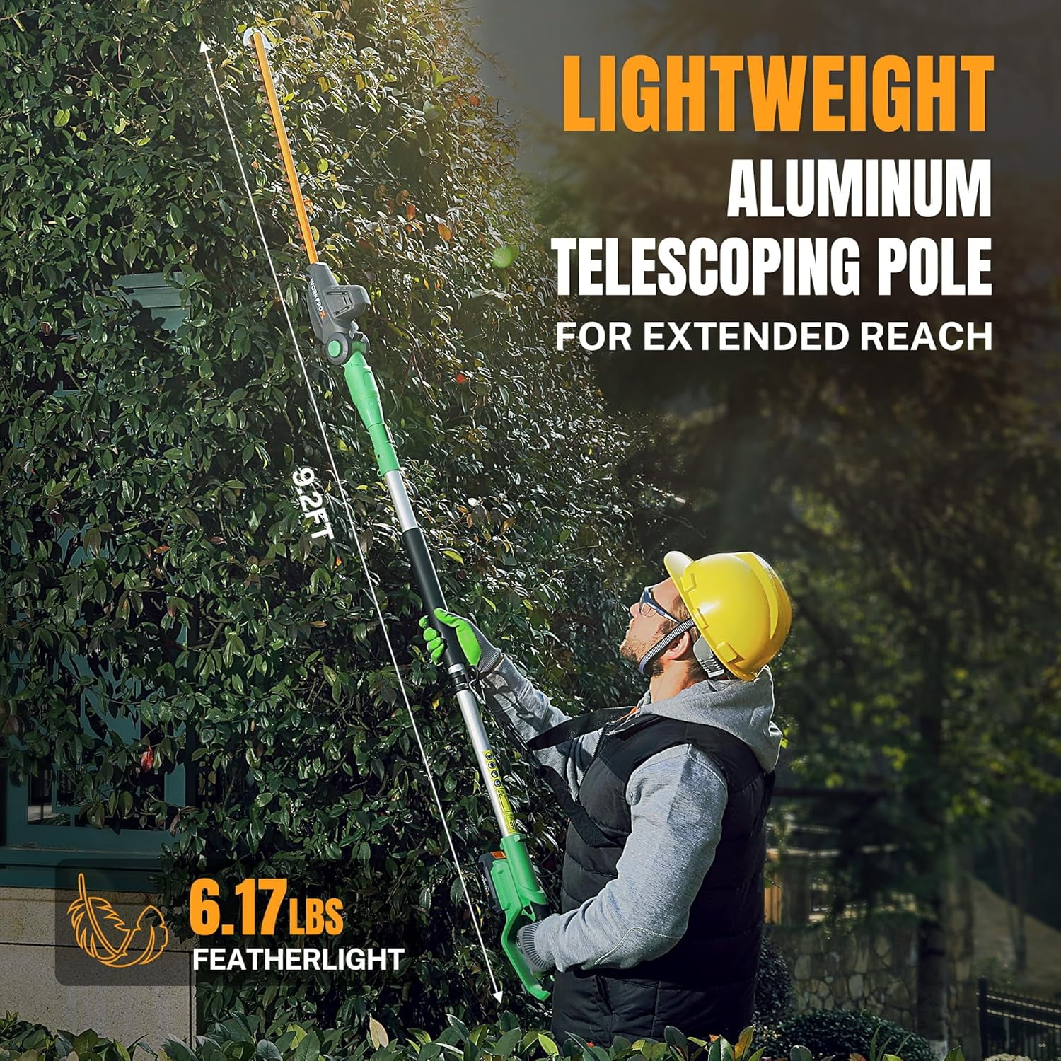 WORKPROX 20V Cordless Pole Hedge Trimmer, Telescoping Extension Pole with 11-Angle Adjustable Head (9.2 ft Reach, 2.0Ah Battery Included) tfzdb - Image 4