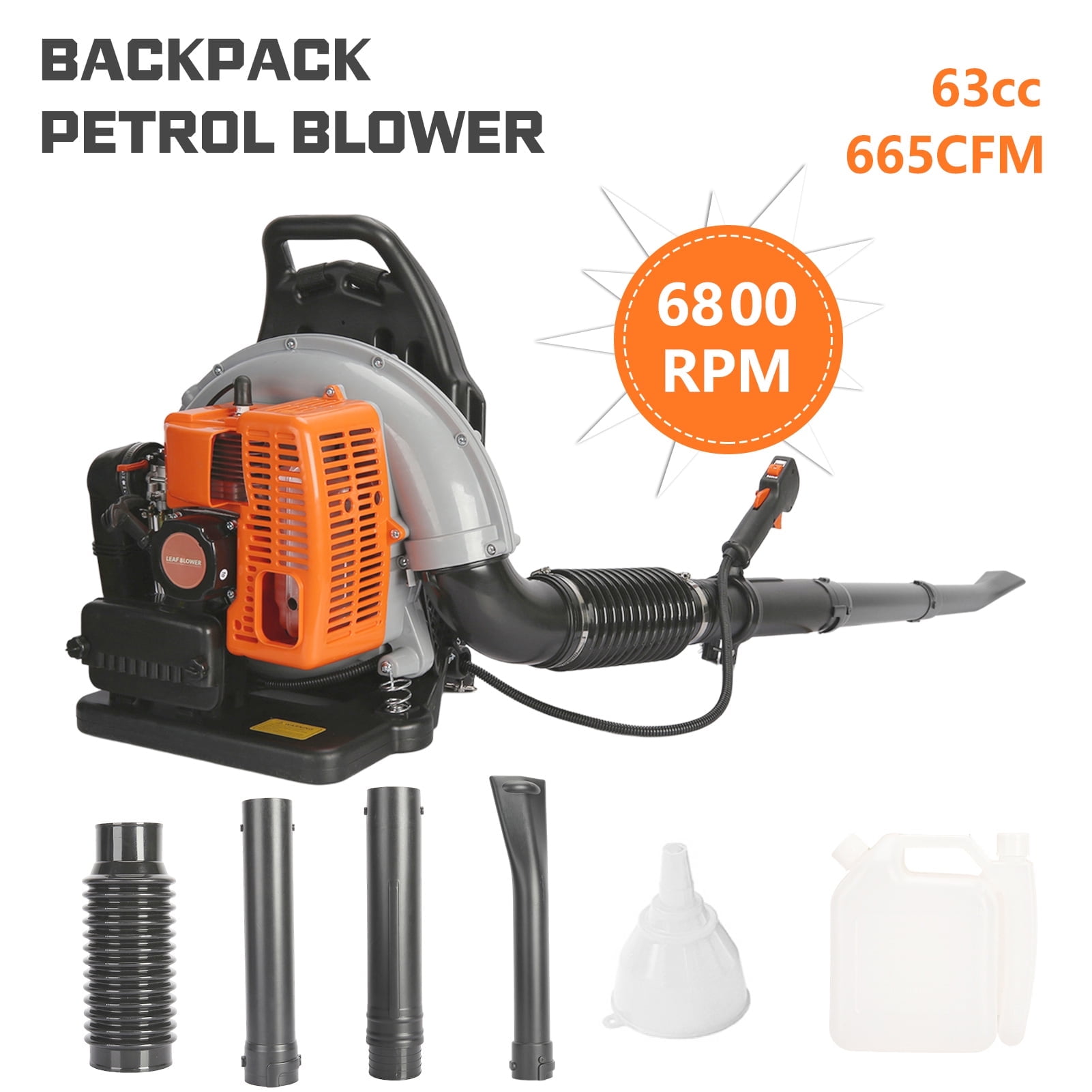 JNXYL EB650 63CC Gas Backpack Leaf Blower, Commercial Grade 2-Stroke Engine, 665 CFM High-Velocity Airflow (Orange, 63CC) wl5aw
