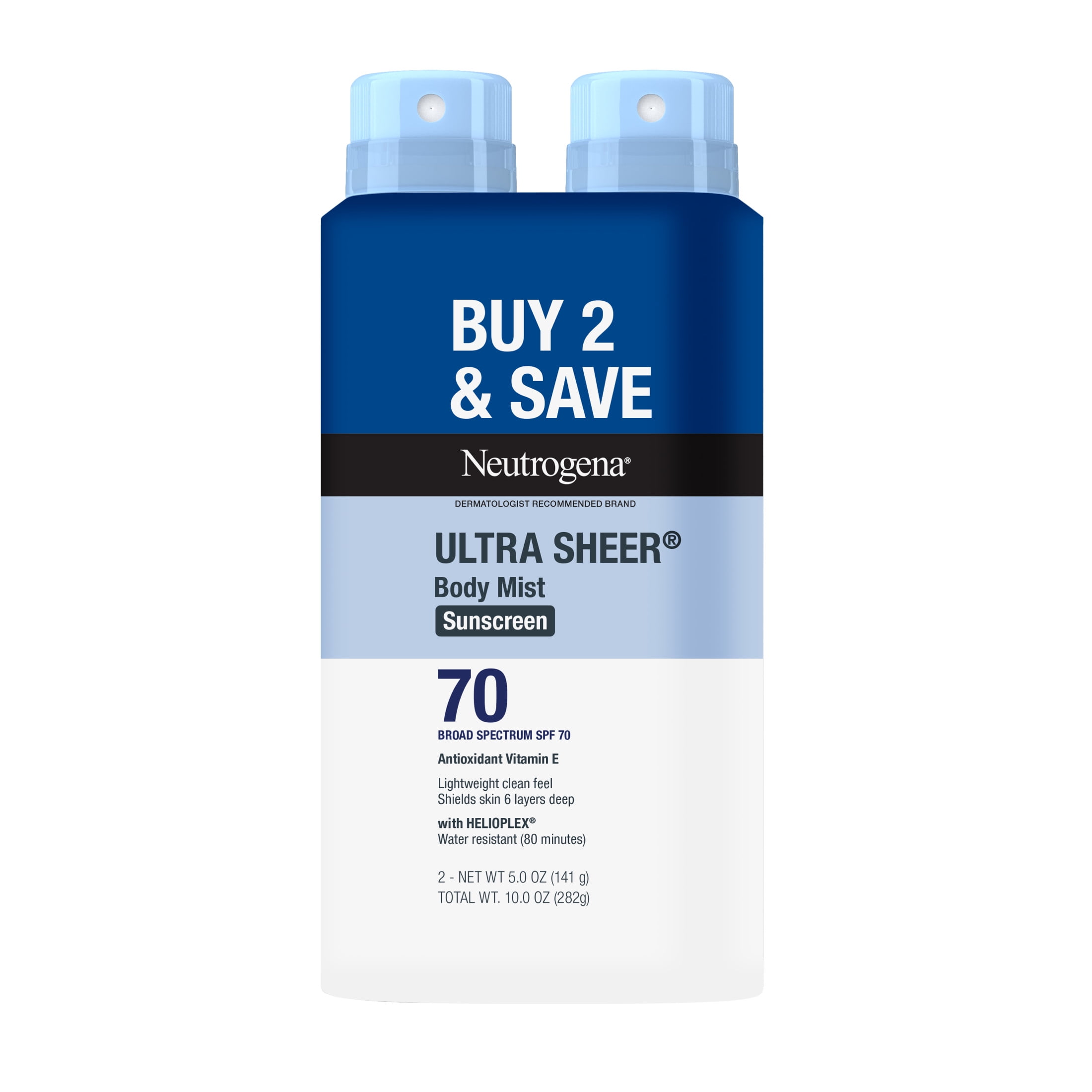 Neutrogena Ultra Sheer Dry-Touch Sunscreen Spray SPF 70 (Clear, 2 Pack, 10 oz Total) qdogc