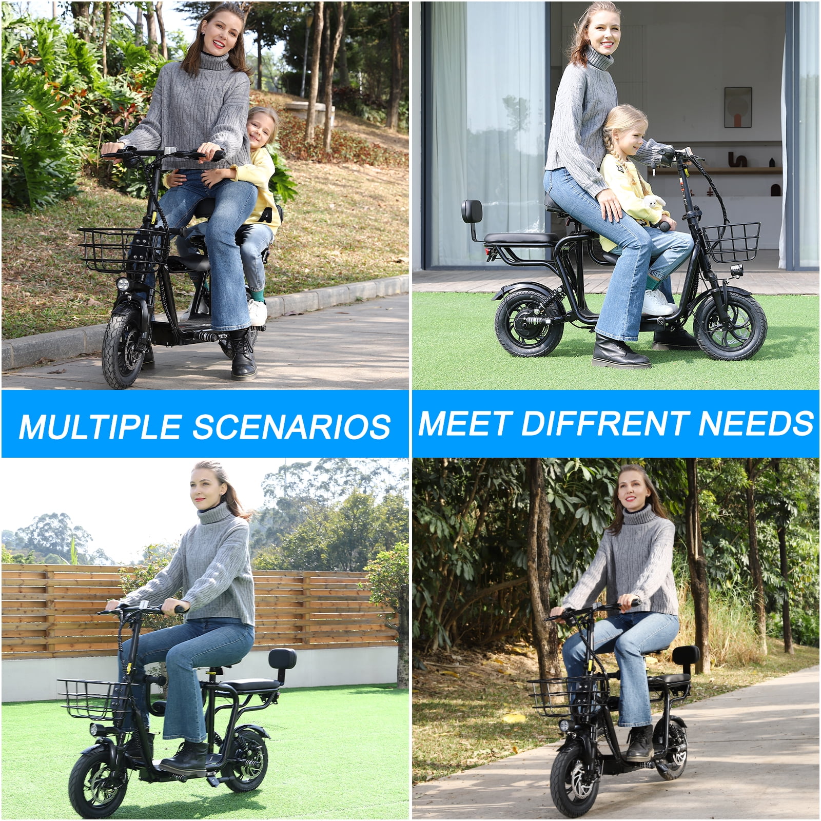 AKLUER Electric Scooter for Adults with Seat, 500W Motor, 17.5 MPH, 20 Miles Range, Dual Brake, 14 in Tires, Foldable Commuter Scooter (Black) 5qccj
