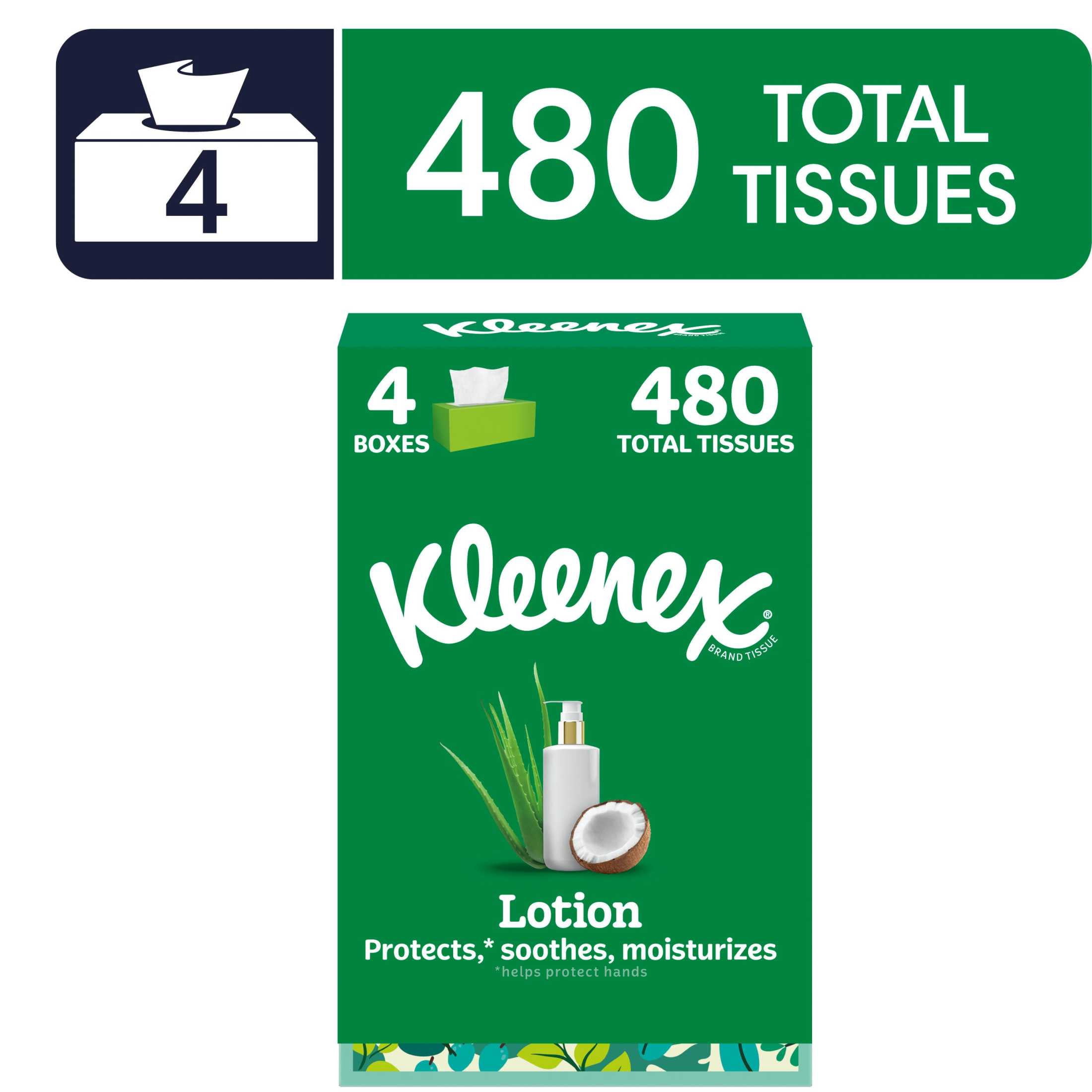 Kleenex Lotion Facial Tissues with Coconut Oil & Aloe (White, 4 Pack, 480 Total Tissues) q2mrl