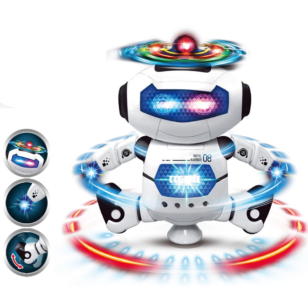 DAMMYTY Intelligent Electronic Robot Toy, Walking Dancing Singing Interactive Toy with 360 Degree Spinning and Flashing Lights (White, 8 in) ynvdk