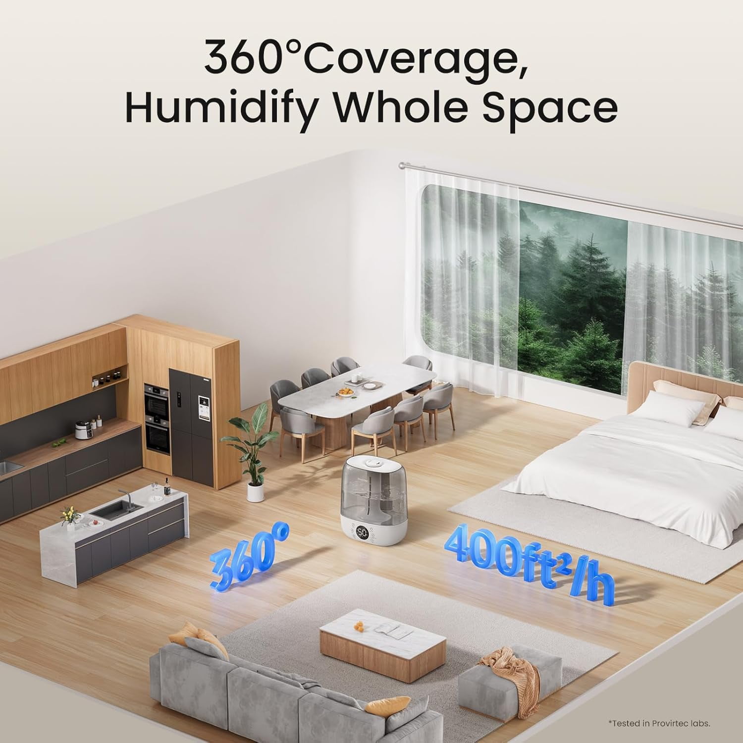 Provirtec Ultrasonic Humidifier for Large Rooms, Warm & Cool Mist, Top Fill, Remote Control (White, 6L) aeos1