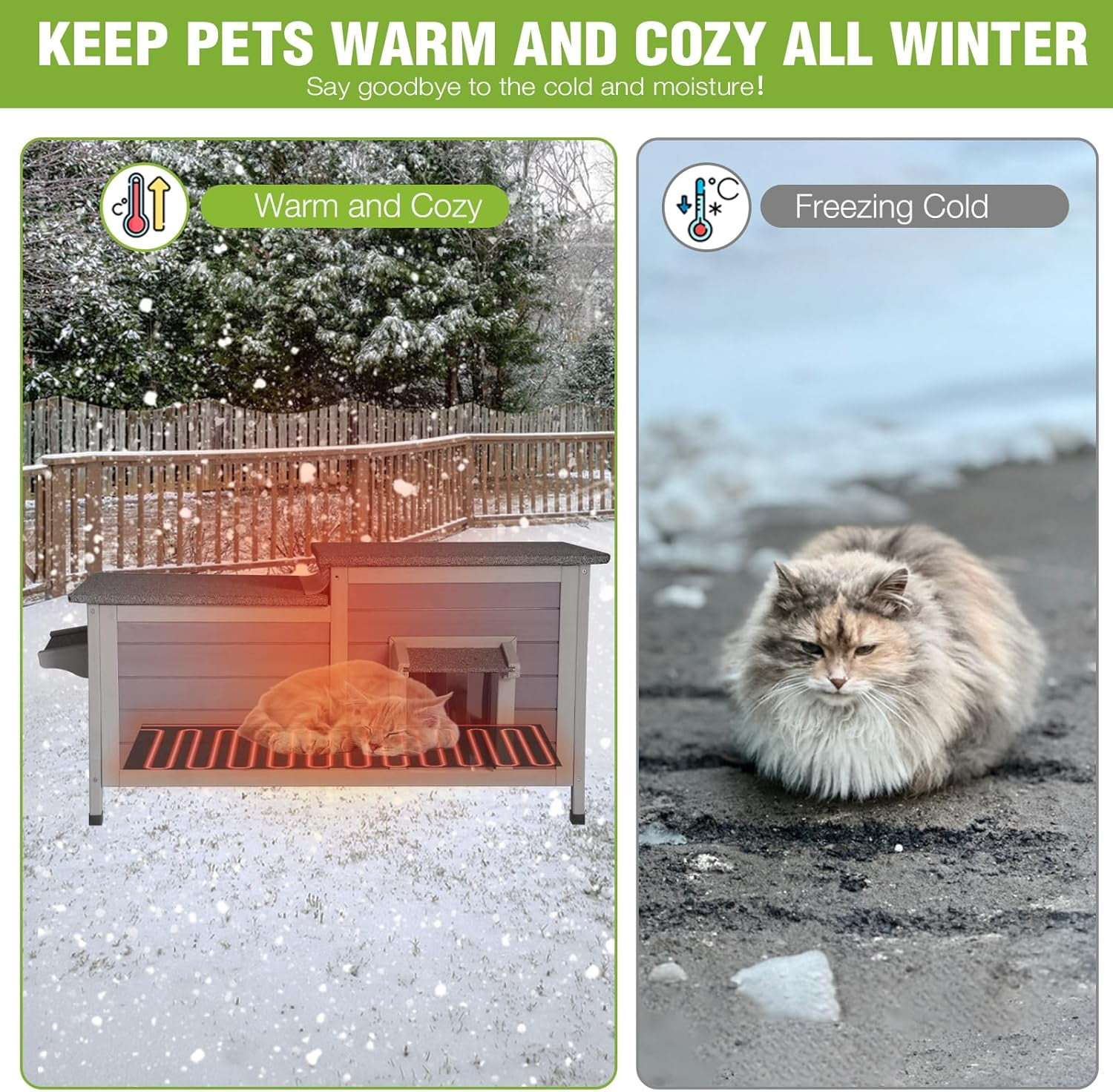 Aivituvin Heated Outdoor Cat House, Weatherproof Insulated Shelter for Feral Cats (Grey, Large) 5ypby