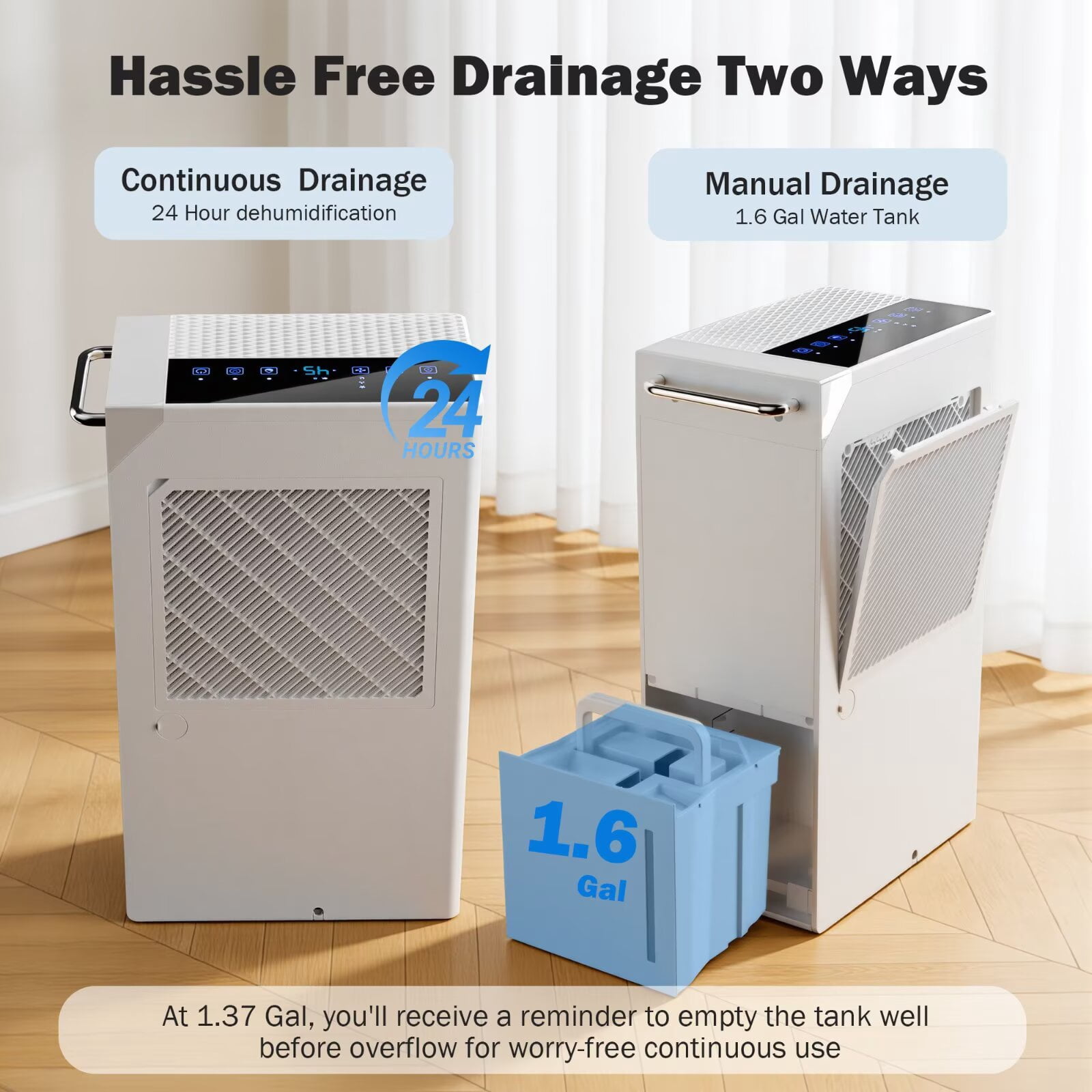 AKIRES Dehumidifier for Basement and Home, 74 Pints Daily Capacity, Auto Shut Off and Drain Hose (Black, 5000 Sq.ft) 21haf