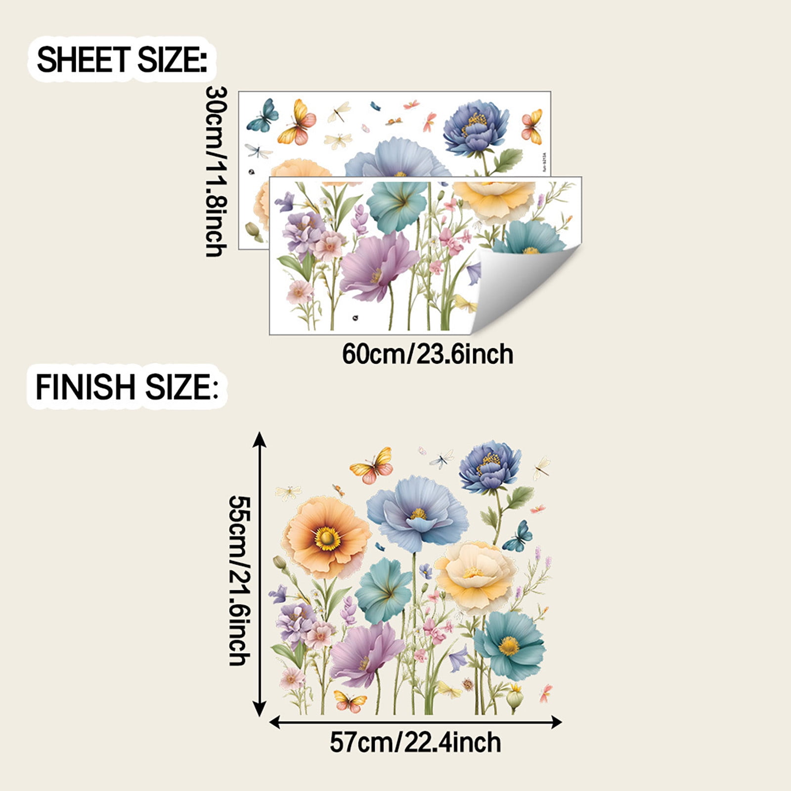 Hometravel Painted Flowers Wall Decals, Removable Vinyl Wall Art Stickers for Home Decor (Multicolor, 24 in x 36 in) s7exg