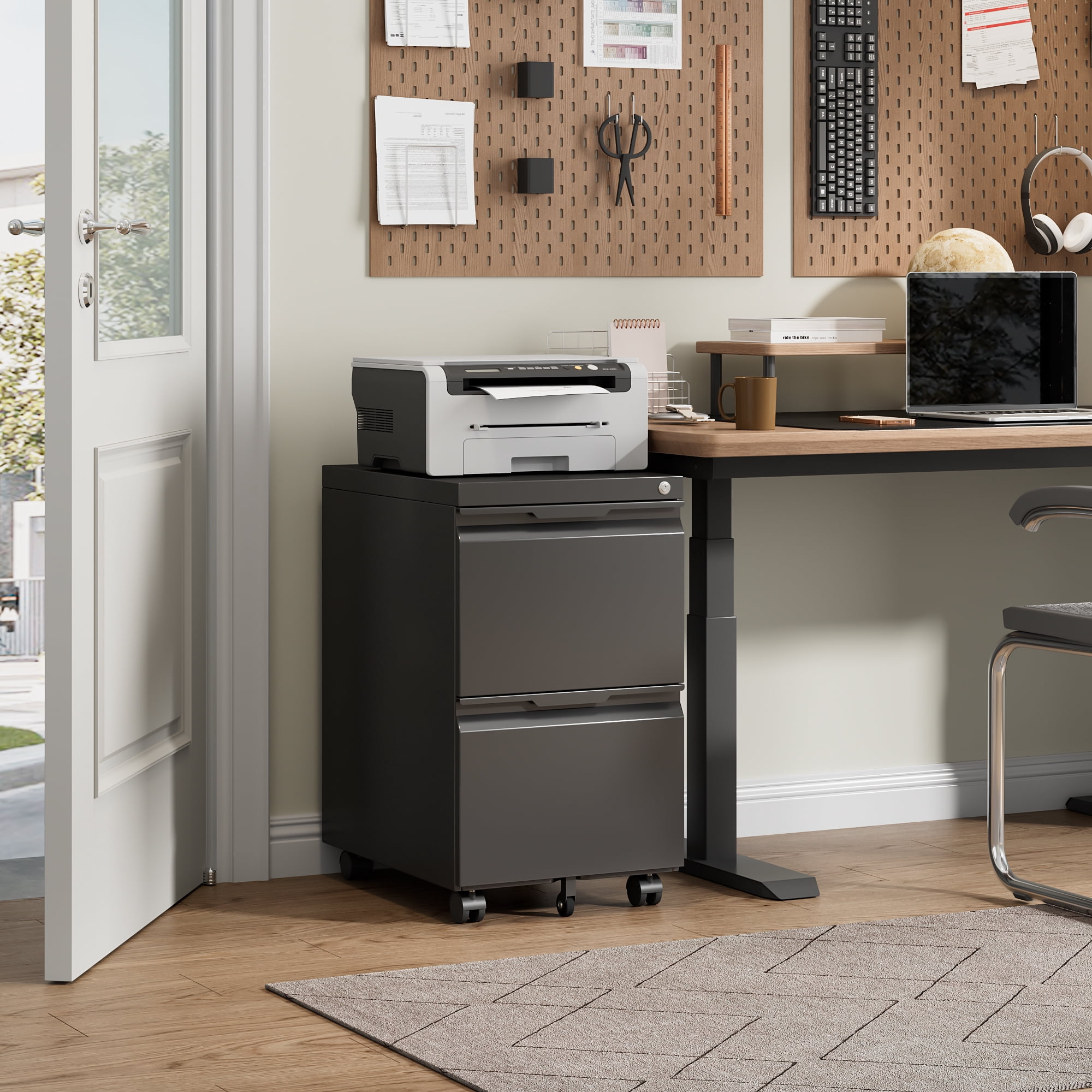 Kooyon 2-Drawer Metal File Cabinet with Lock, Rolling Under Desk Storage Organizer (Black, 14.6 in x 17.3 in x 26.5 in) b5zp3